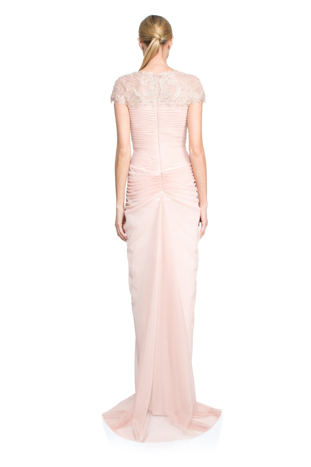 Tadashi Shoji Petite - Corded Lace and Draped Tulle Gown