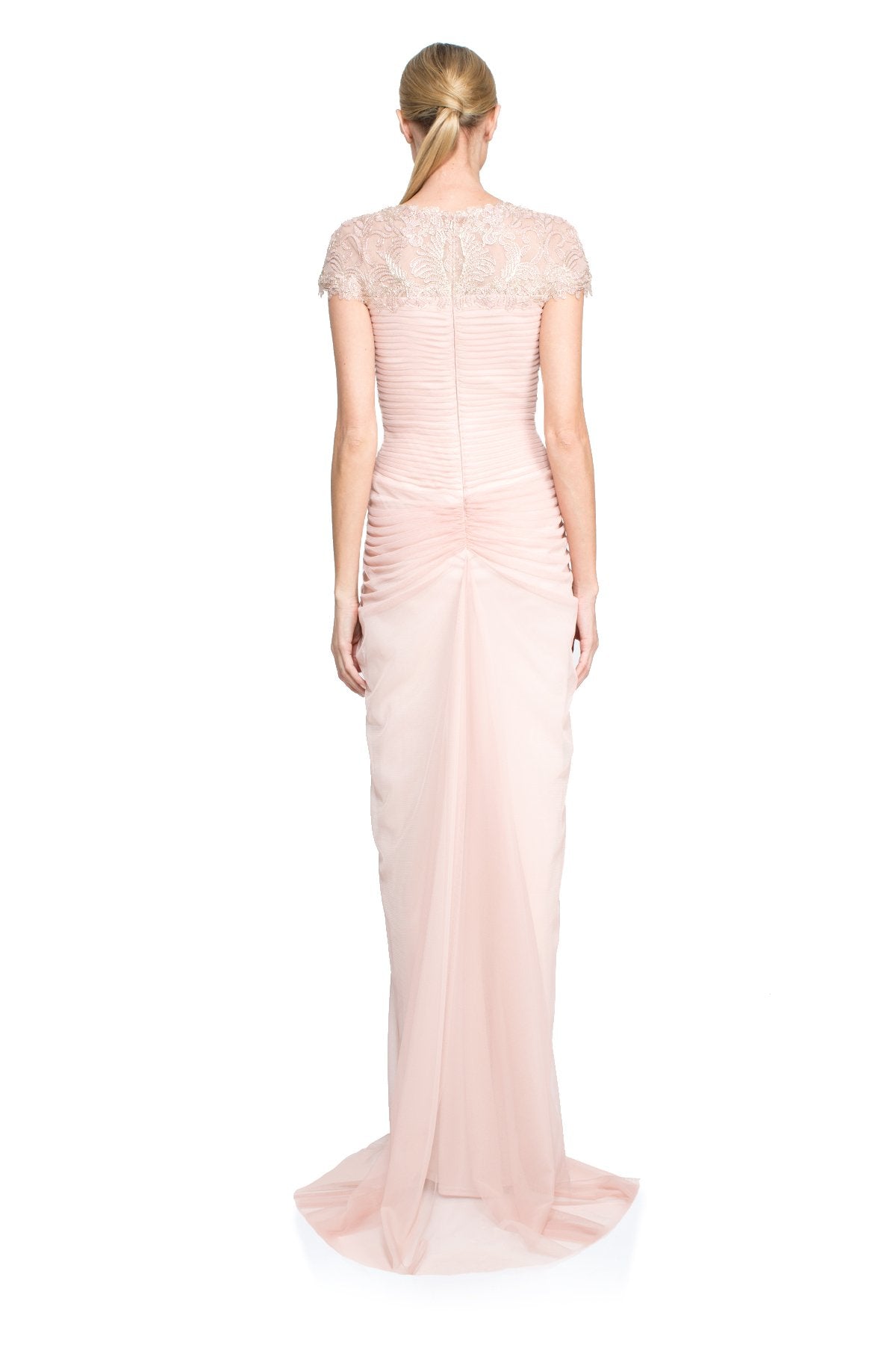 Tadashi Shoji Petite - Corded Lace and Draped Tulle Gown