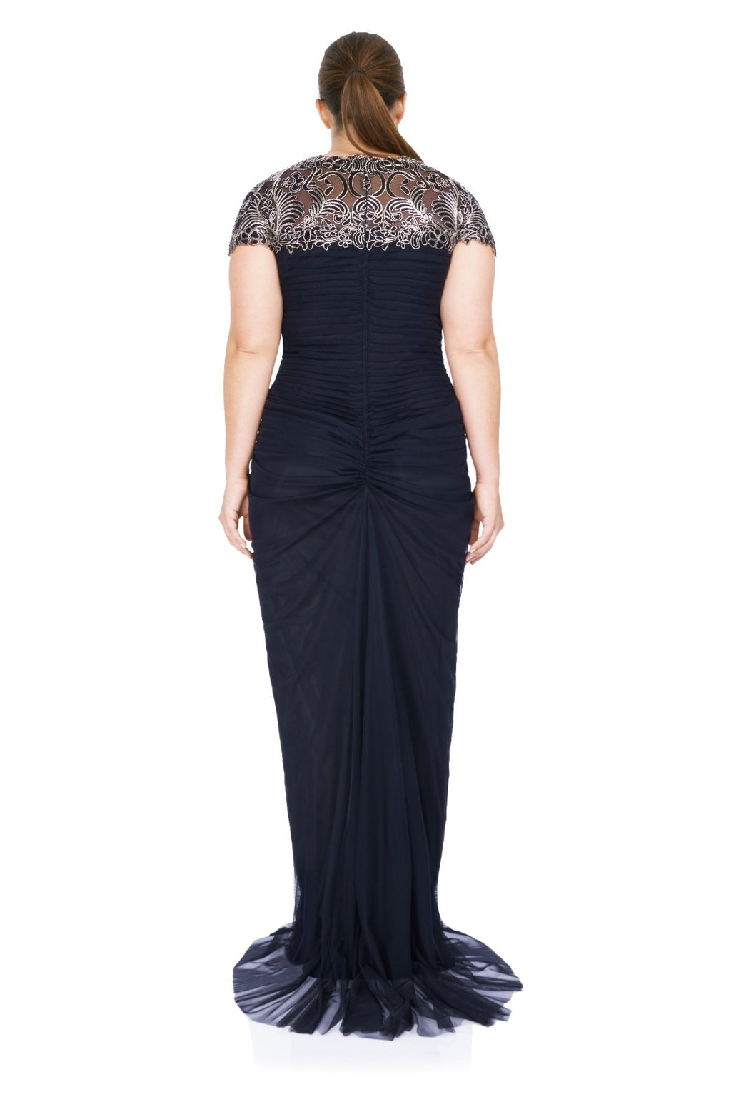 Tadashi Shoji Plus Size - Corded Lace and Draped Tulle Gown