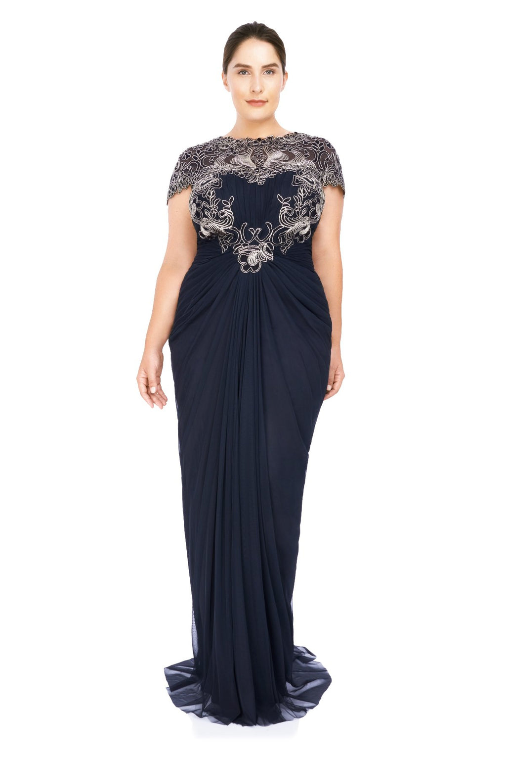Tadashi Shoji Plus Size - Corded Lace and Draped Tulle Gown