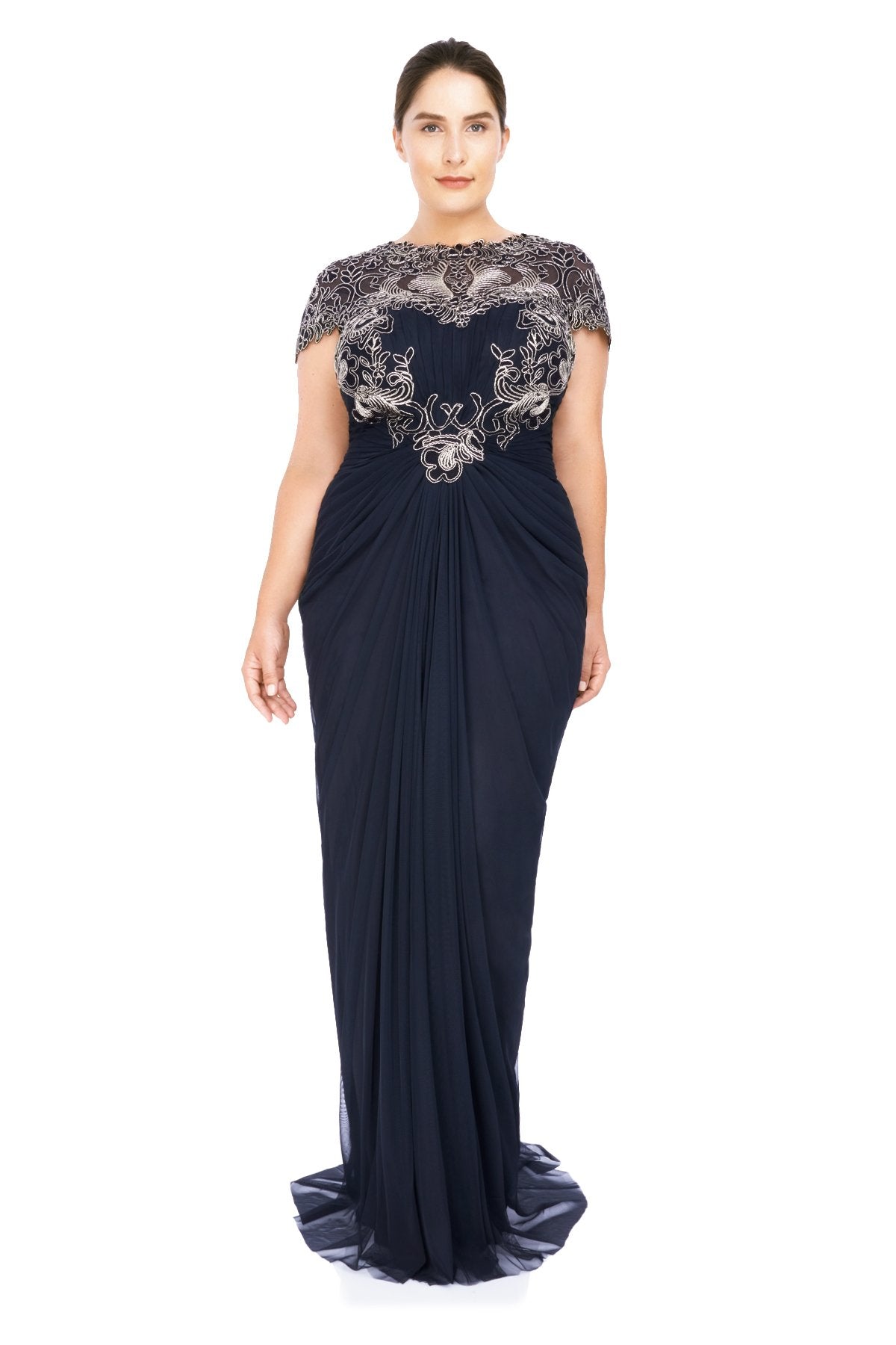 Tadashi Shoji Plus Size - Corded Lace and Draped Tulle Gown