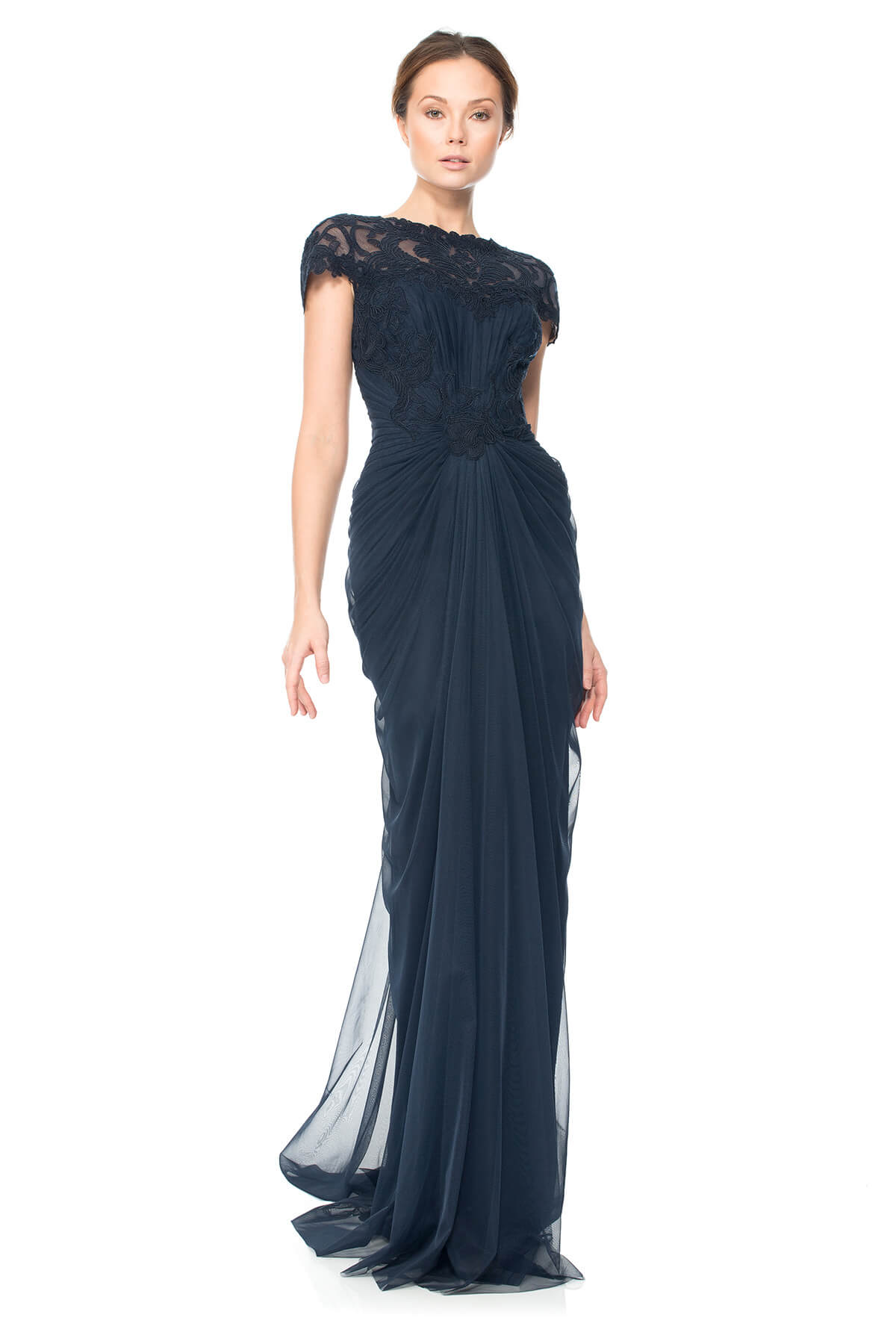 Tadashi Shoji - Corded Lace and Draped Tulle Gown