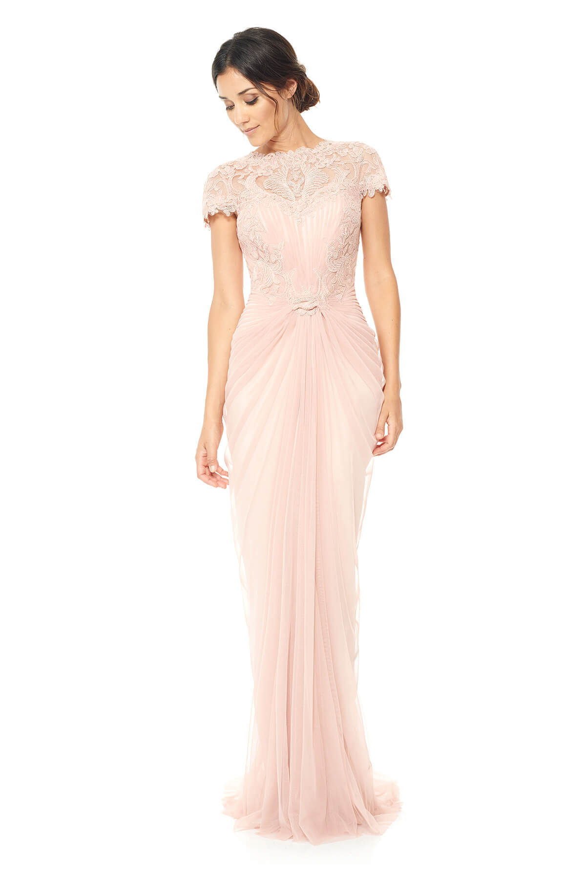 Tadashi Shoji - Corded Lace and Draped Tulle Gown