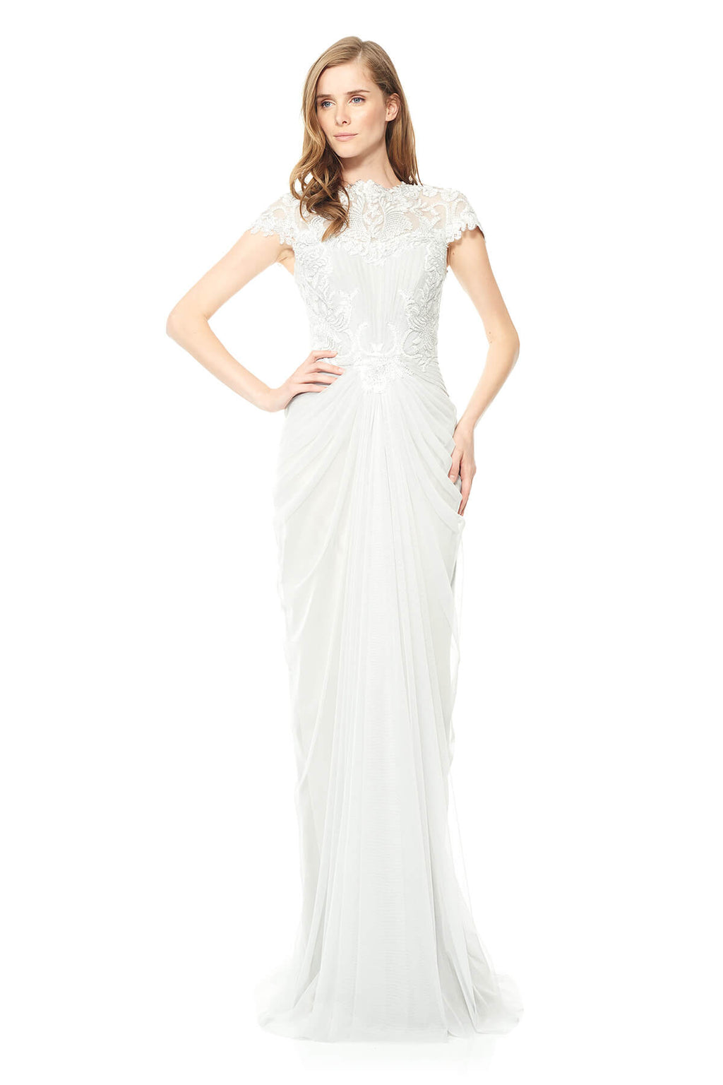 Tadashi Shoji - Corded Lace and Draped Tulle Gown
