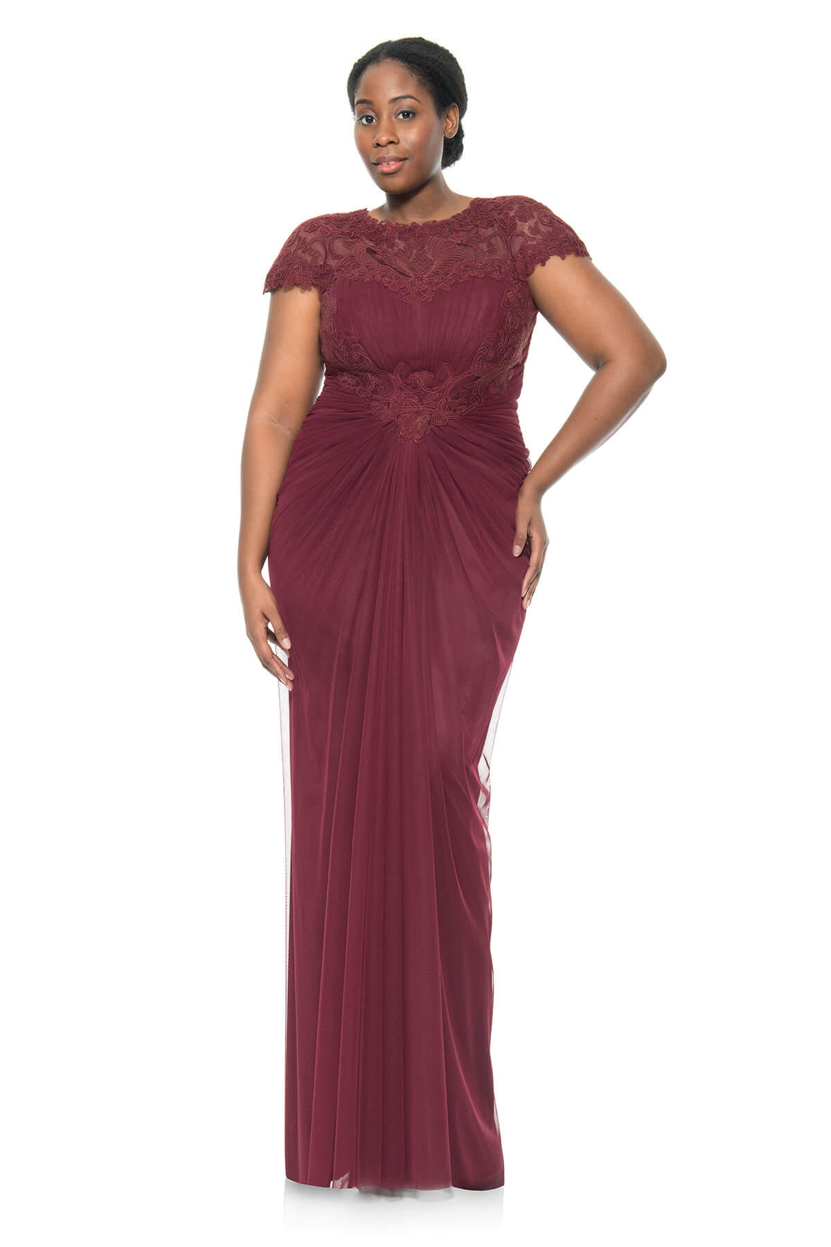 Tadashi Shoji Plus Size - Corded Lace and Draped Tulle Gown