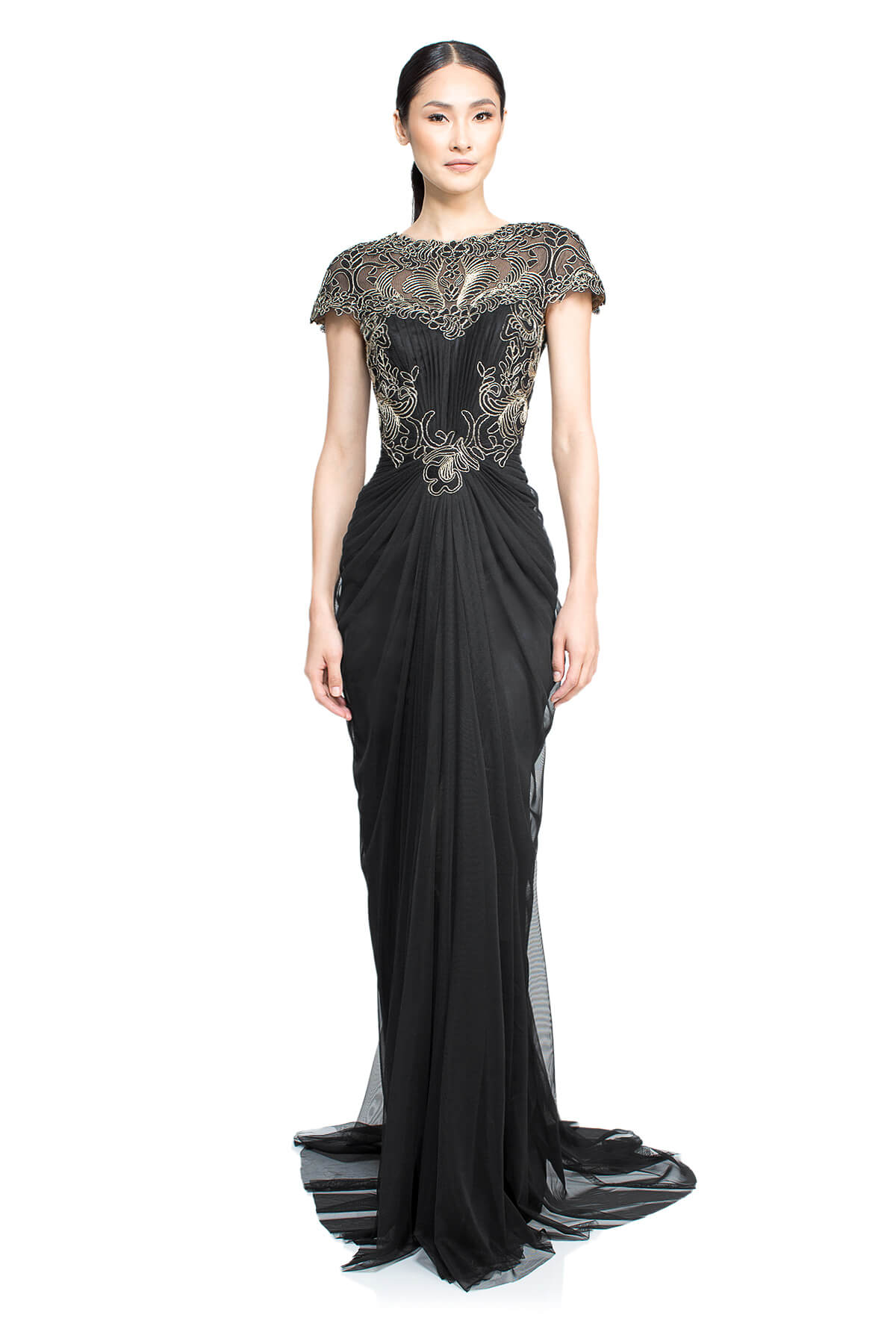 Tadashi Shoji - Corded Lace and Draped Tulle Gown