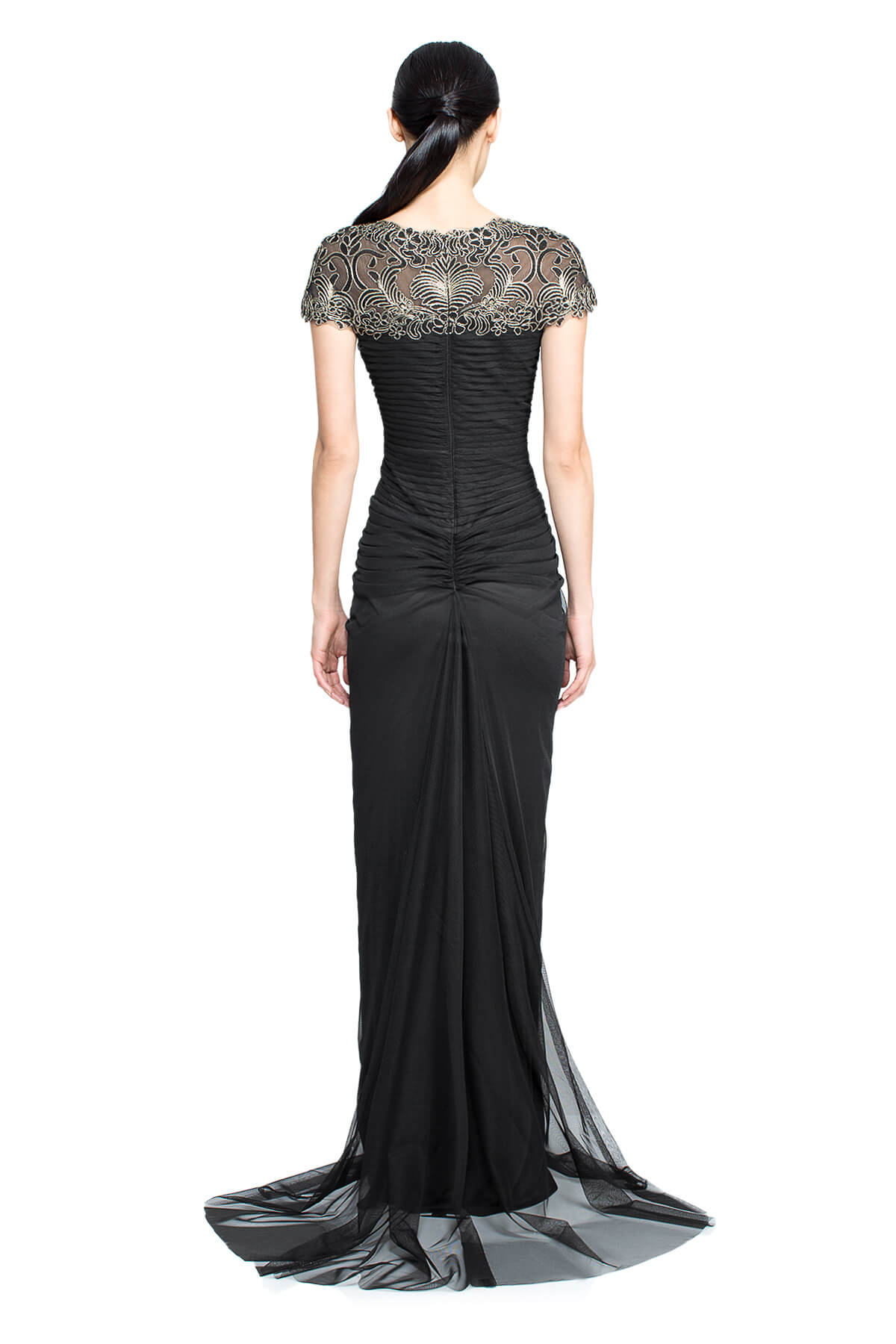 Tadashi Shoji - Corded Lace and Draped Tulle Gown