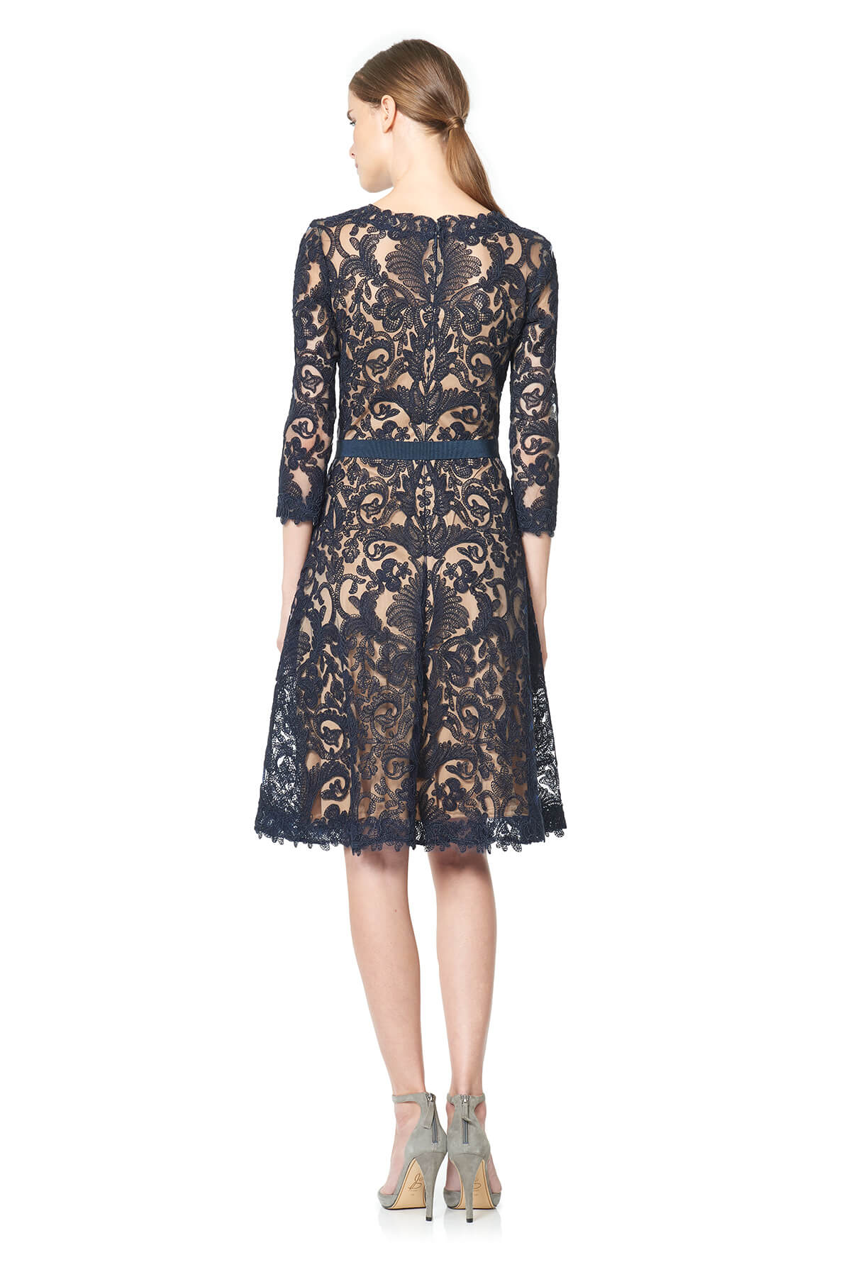 Tadashi Shoji - Corded Embroidery on Tulle A-Line Dress