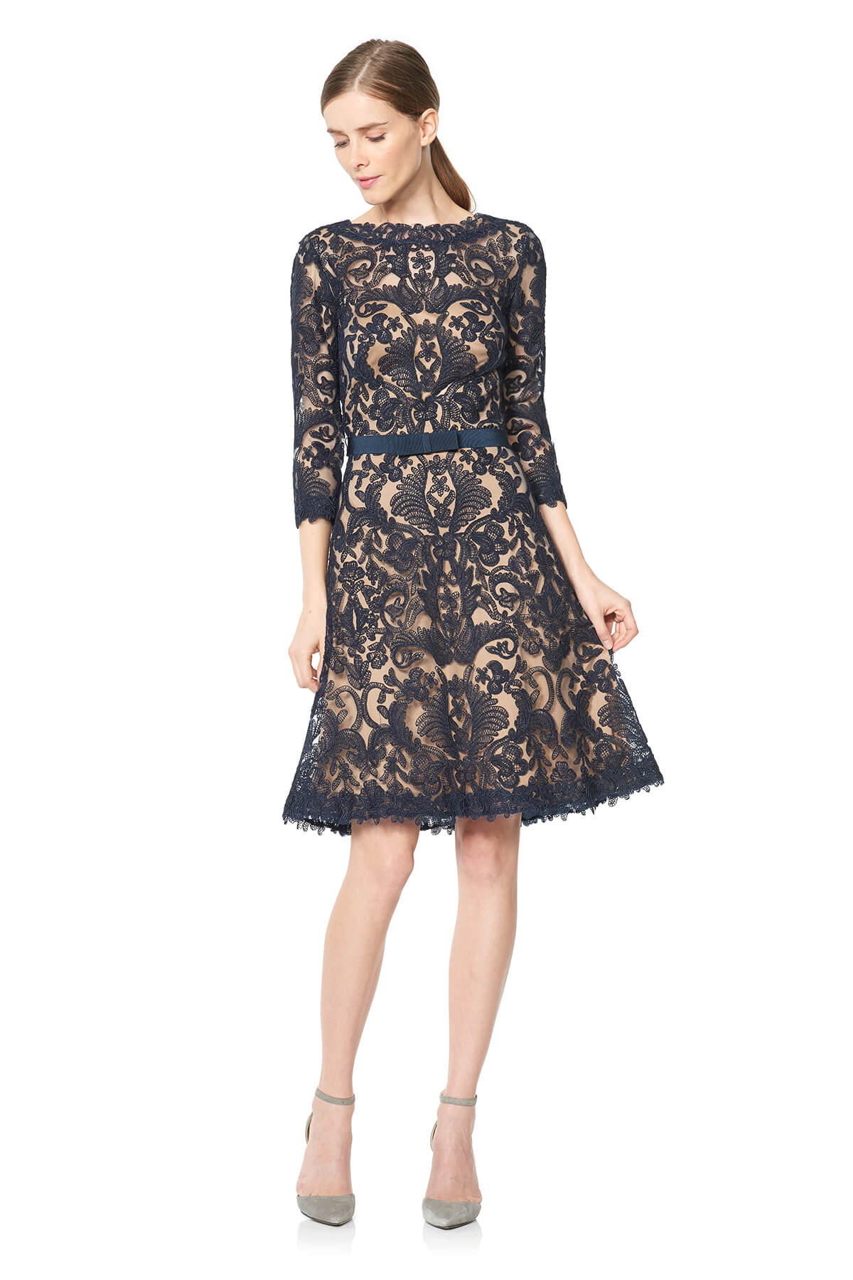 Tadashi Shoji - Corded Embroidery on Tulle A-Line Dress