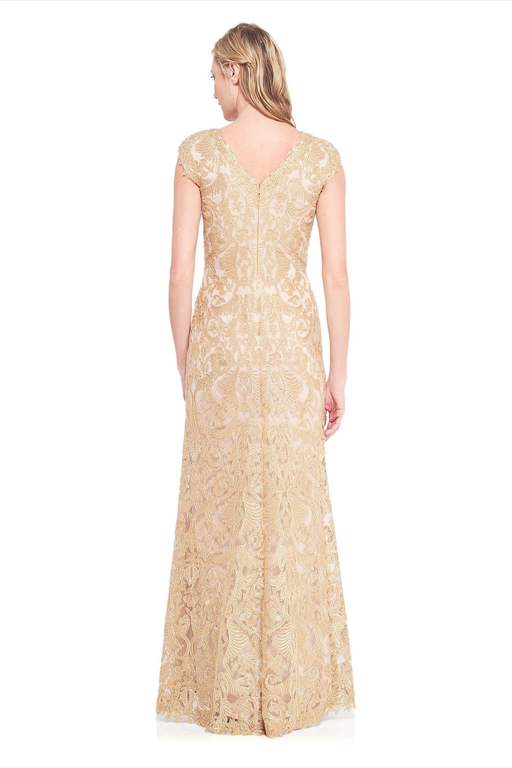 Tadashi Shoji - Metallic Corded Embroidery on Tulle V-Neck Gown - Detail