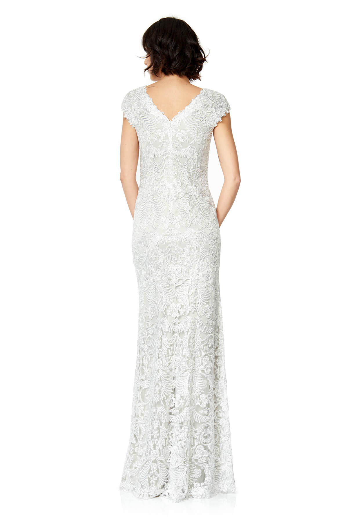 Tadashi Shoji - Metallic Corded Embroidery on Tulle V-Neck Gown