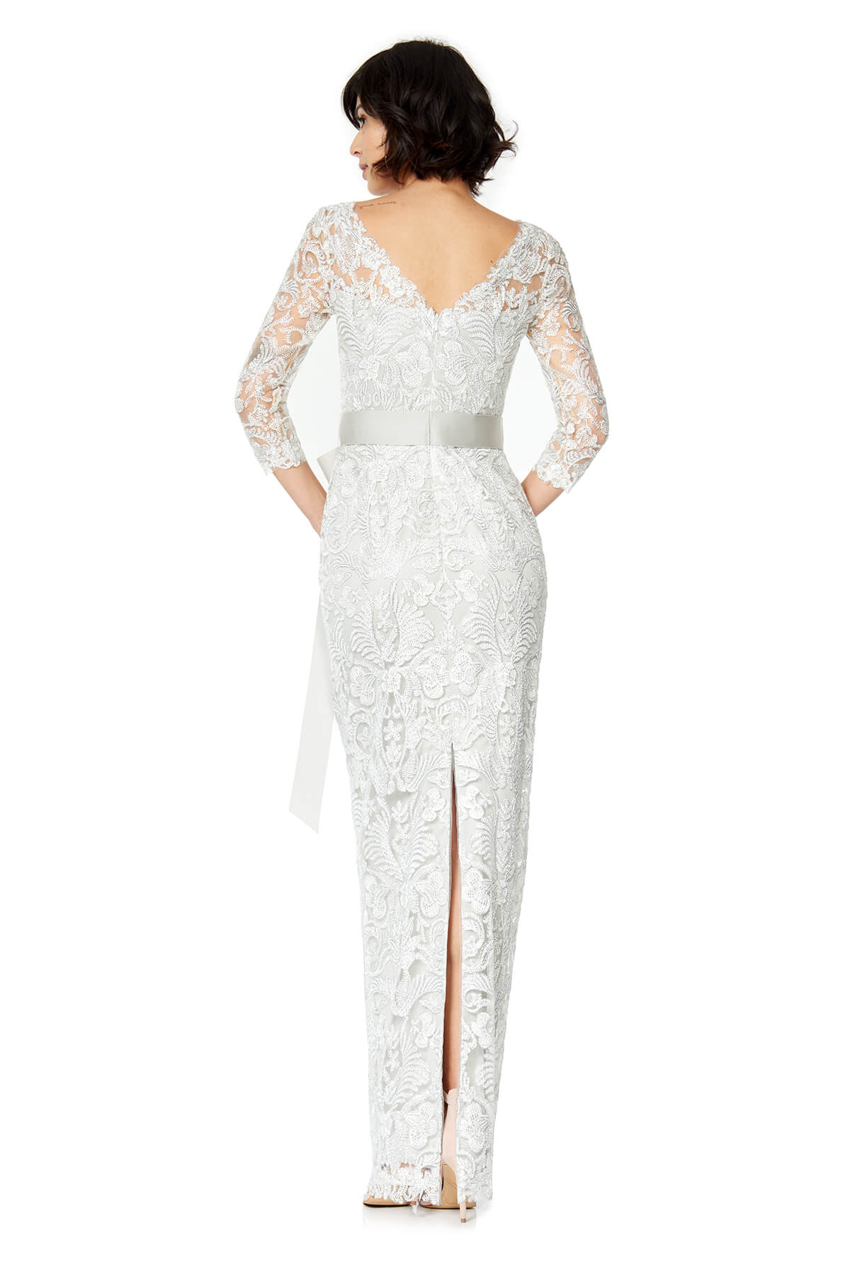 Tadashi Shoji - Corded Embroidery 3/4 Sleeve Gown