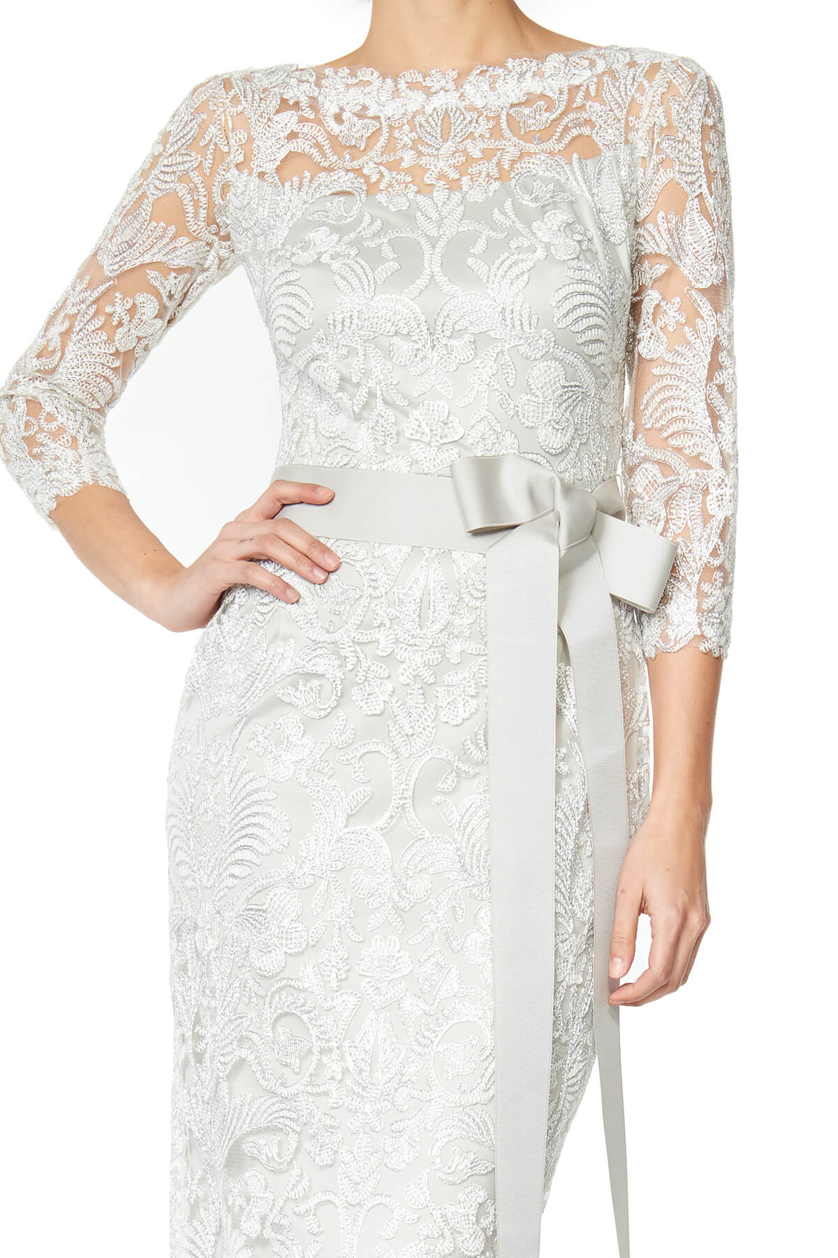 Tadashi Shoji - Corded Embroidery 3/4 Sleeve Gown - Detail