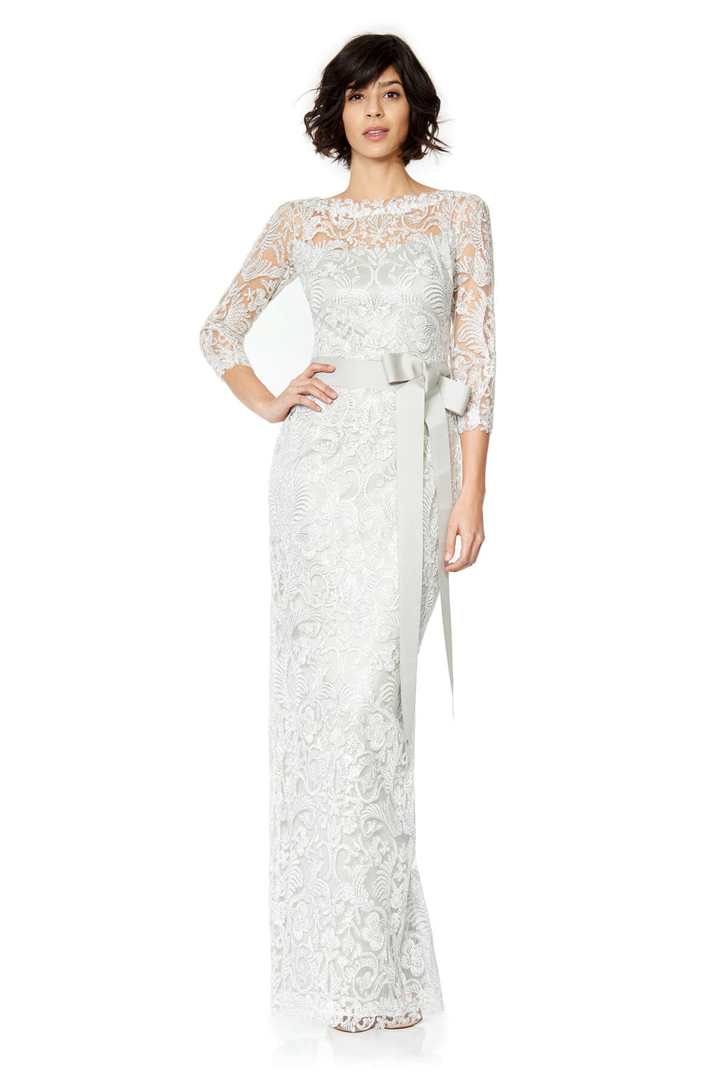 Tadashi Shoji - Corded Embroidery 3/4 Sleeve Gown