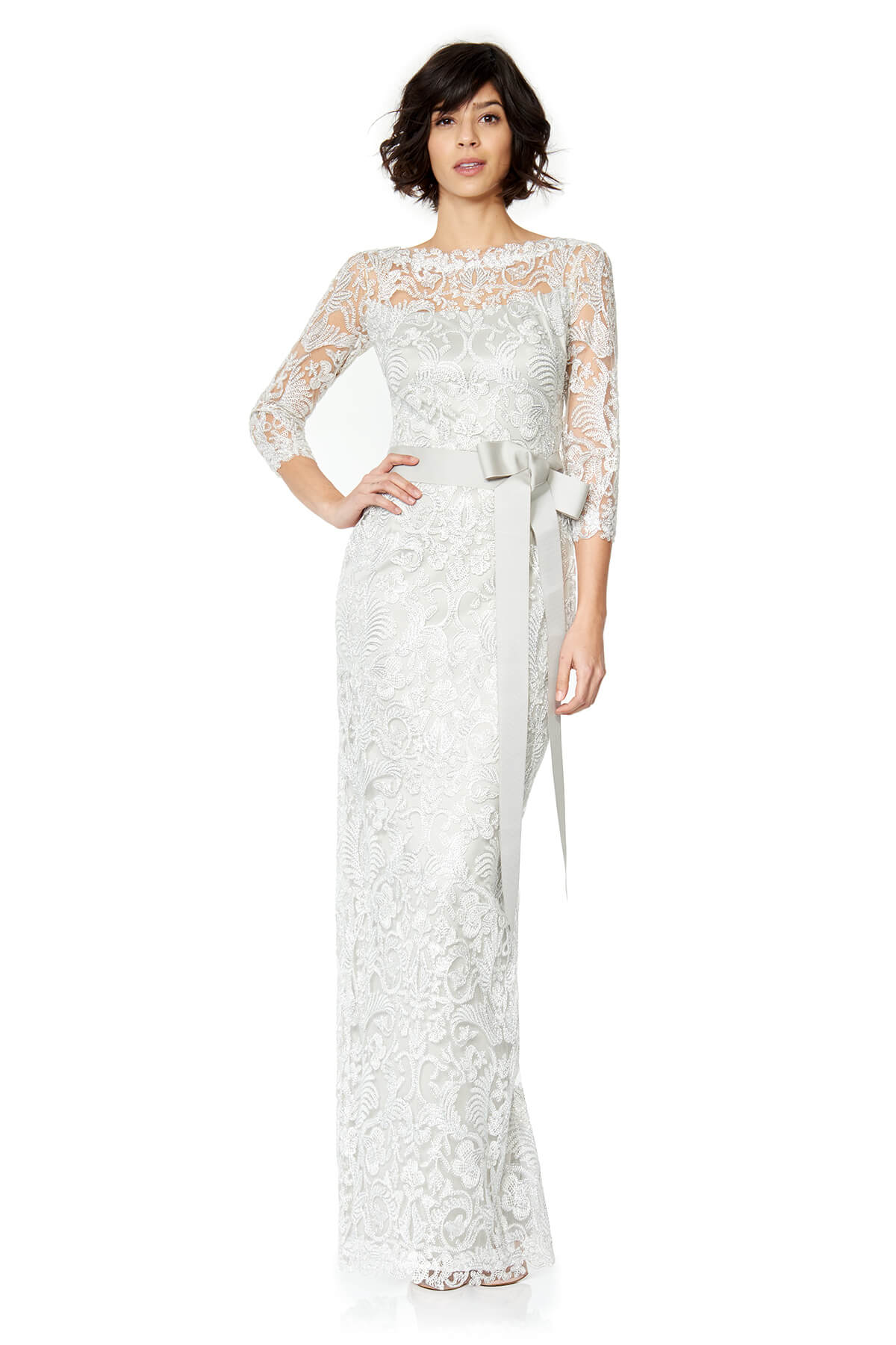 Tadashi Shoji - Corded Embroidery 3/4 Sleeve Gown