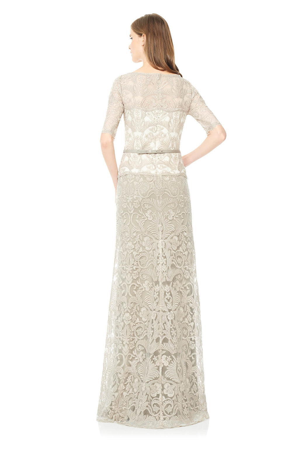 Tadashi Shoji - Corded Embroidery on Tulle 3/4 Sleeve Gown