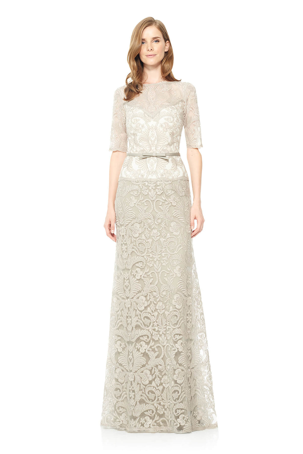 Tadashi Shoji - Corded Embroidery on Tulle 3/4 Sleeve Gown