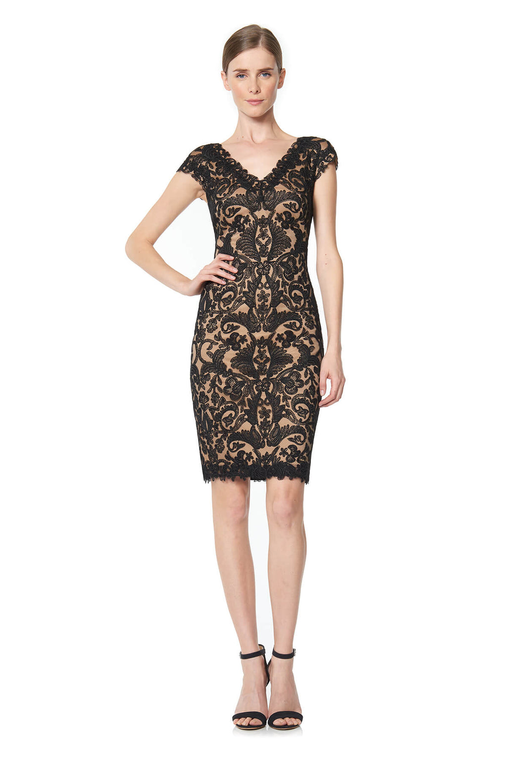Tadashi Shoji - Corded Embroidery on Tull Cap Sleeve Dress