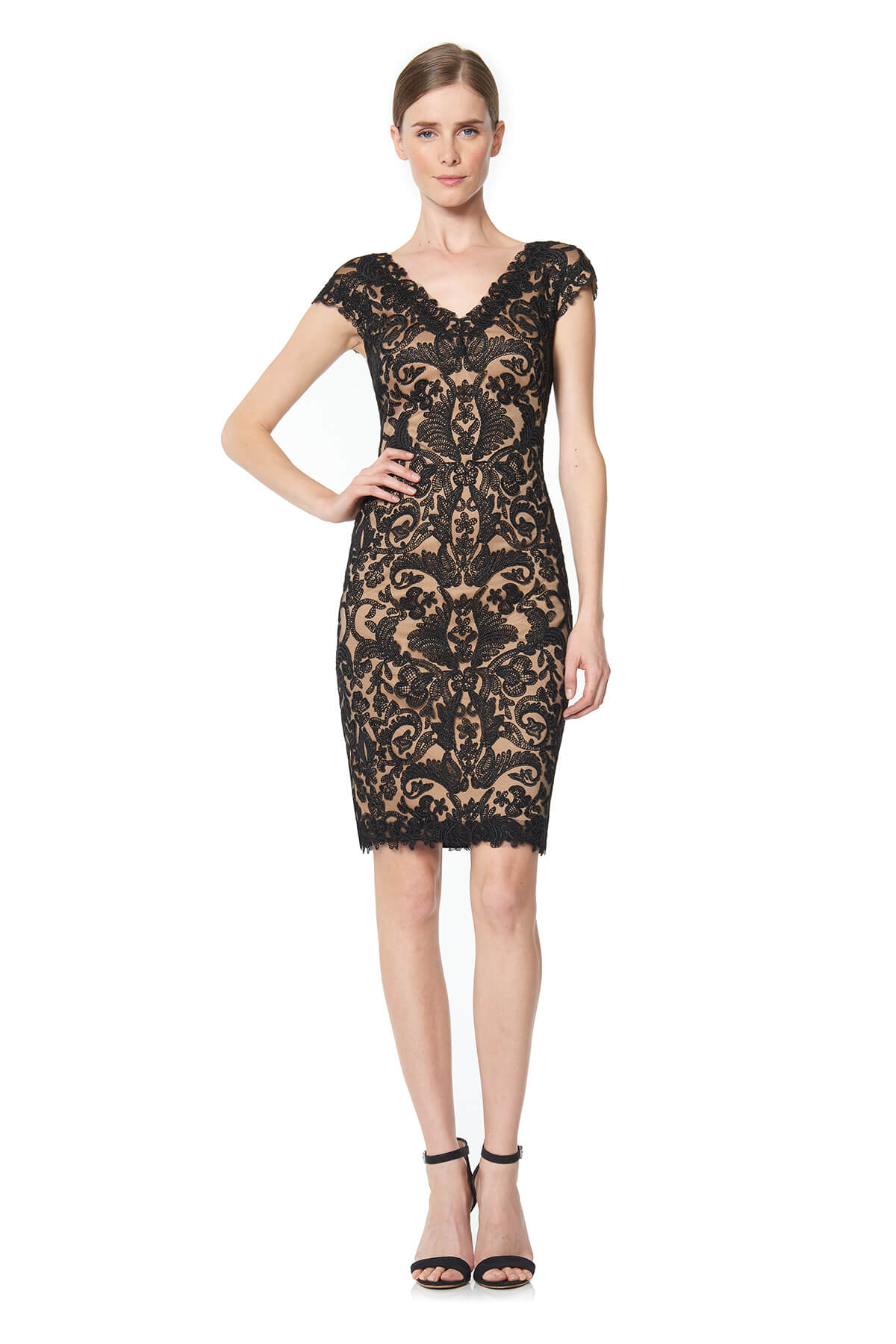 Tadashi Shoji - Corded Embroidery on Tull Cap Sleeve Dress