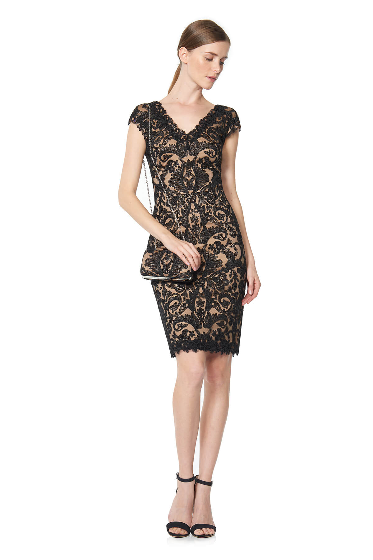 Tadashi Shoji - Corded Embroidery on Tull Cap Sleeve Dress