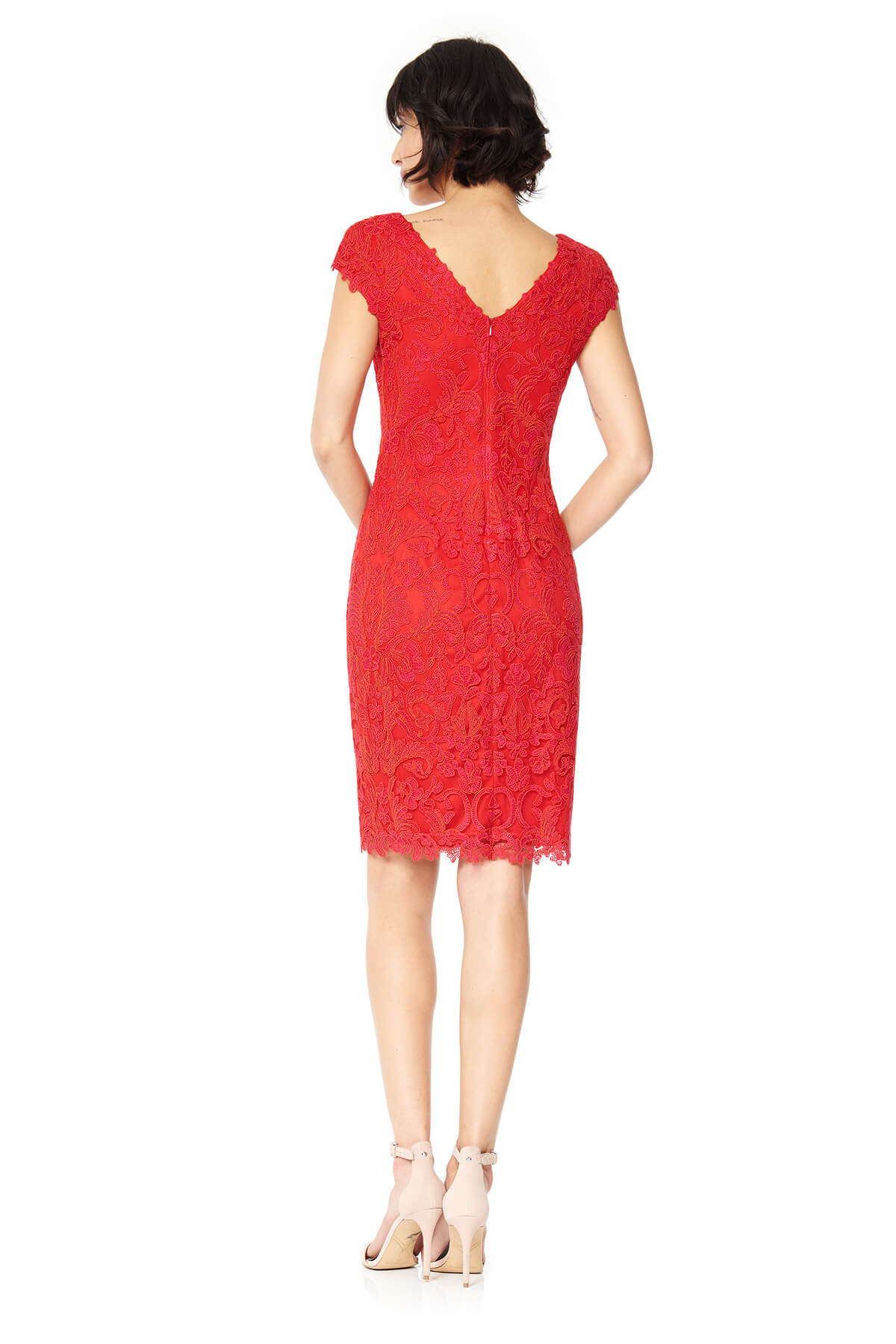 Tadashi Shoji - Corded Embroidery on Tulle Cap Sleeve Dress