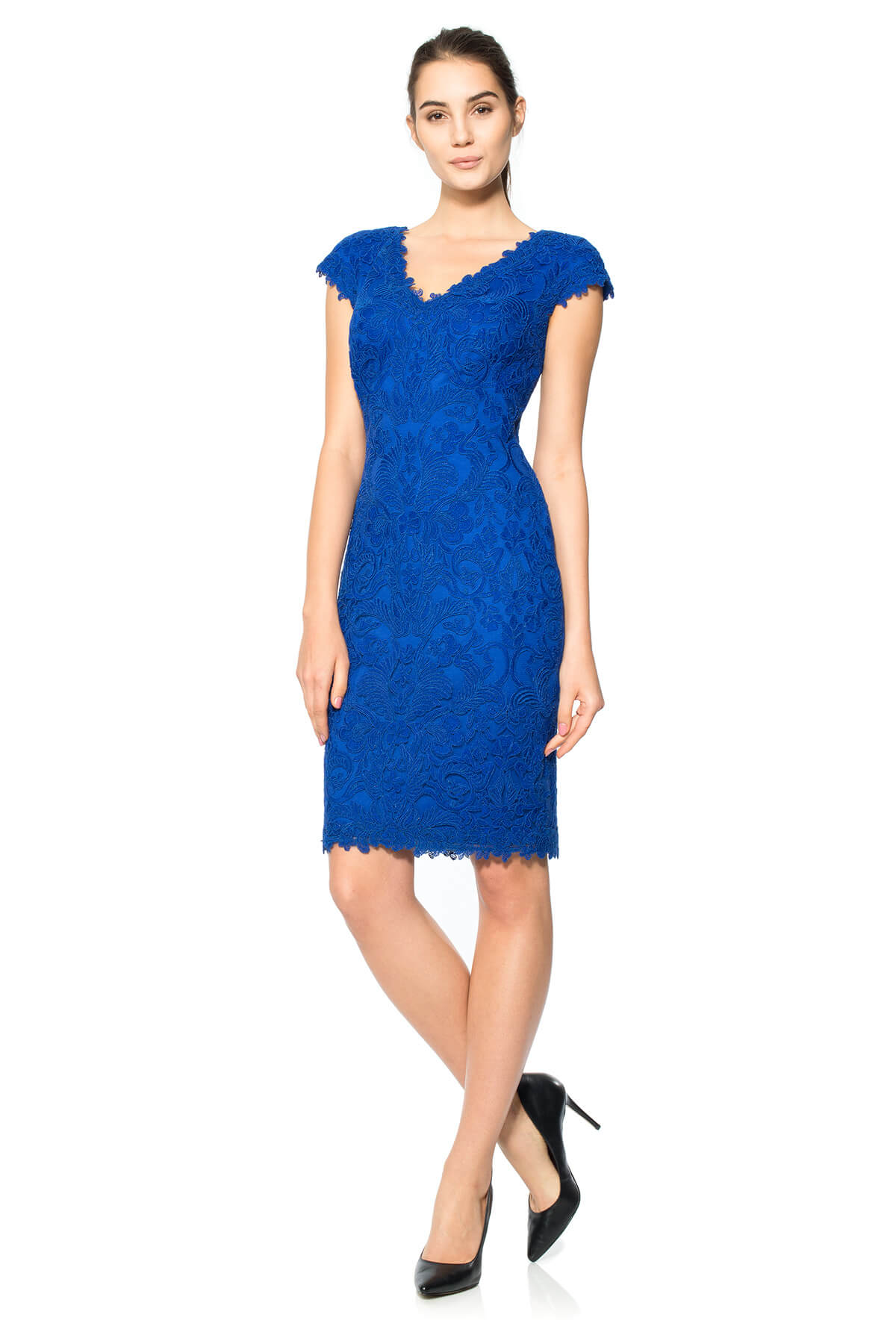 Corded Embroidery on Tulle Cap Sleeve Dress