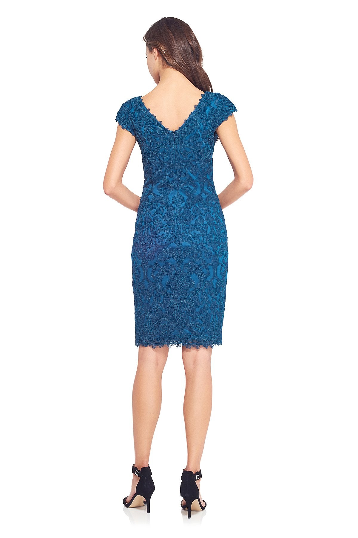 Corded Embroidery on Tulle Cap Sleeve Dress