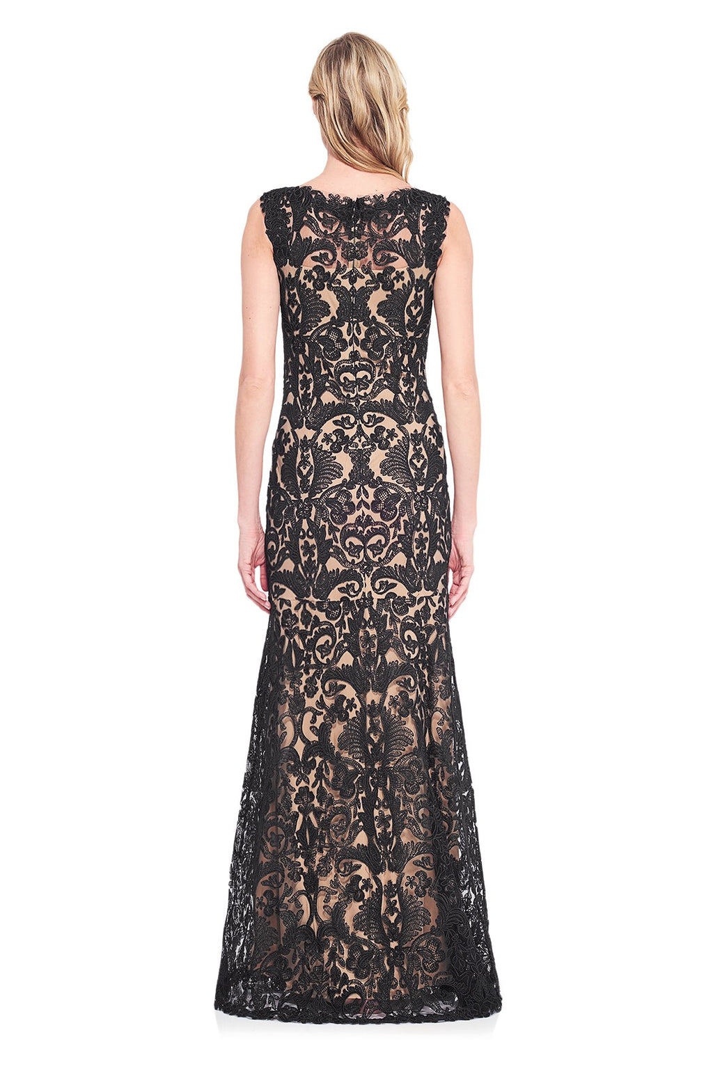 Tadashi Shoji - Corded Embroidery on Tulle Boatneck Gown