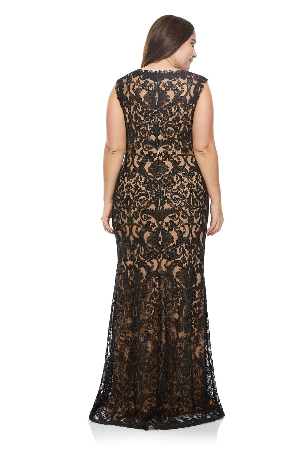 Tadashi Shoji Plus Size - Corded Embroidery on Tulle Boatneck Gown