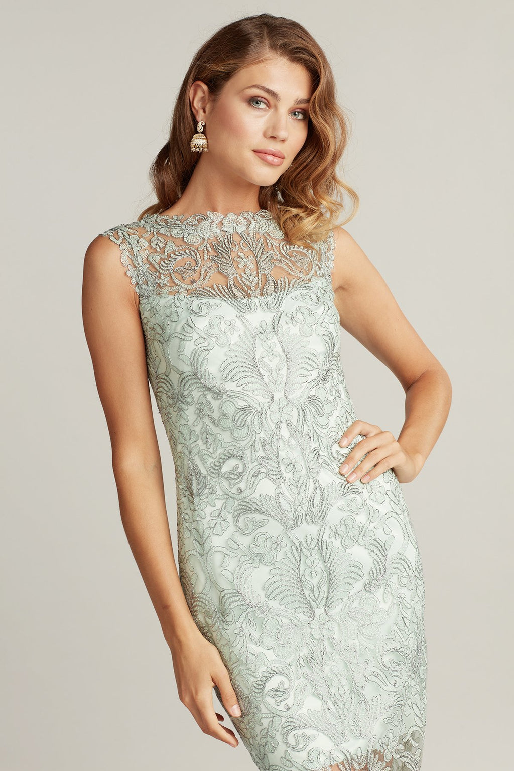 Corded Embroidery on Tulle Boatneck Dress
