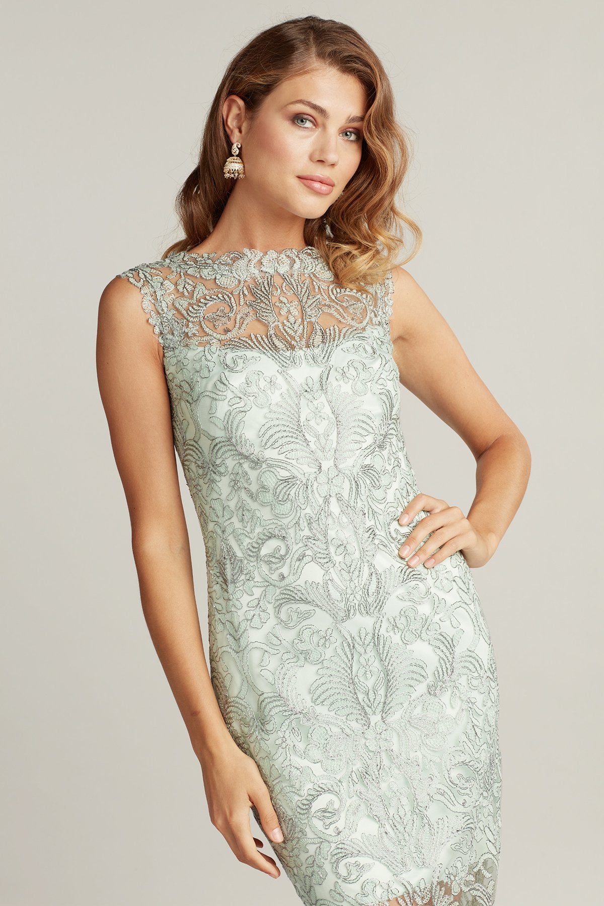 Corded Embroidery on Tulle Boatneck Dress