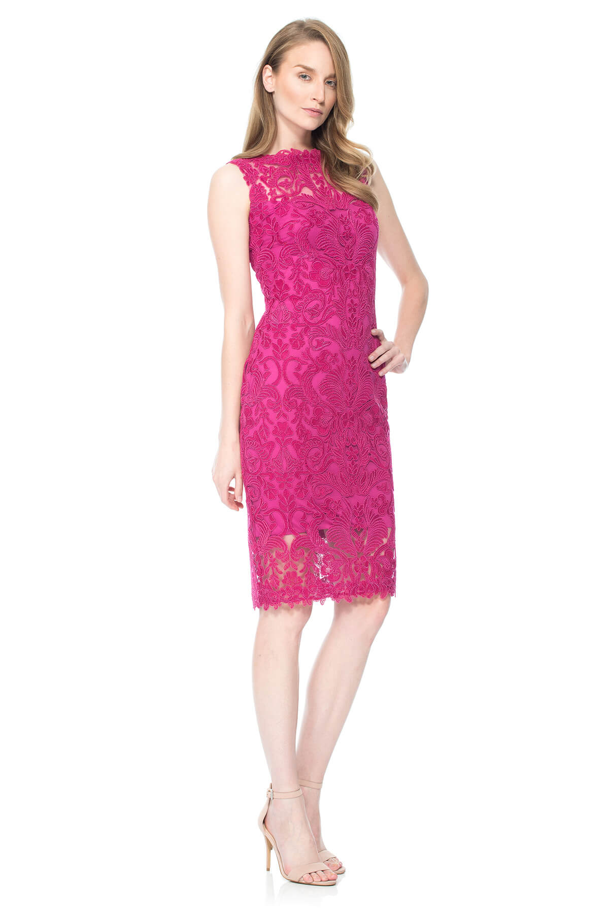 Tadashi Shoji - Corded Embroidery on Tulle Boatneck Dress