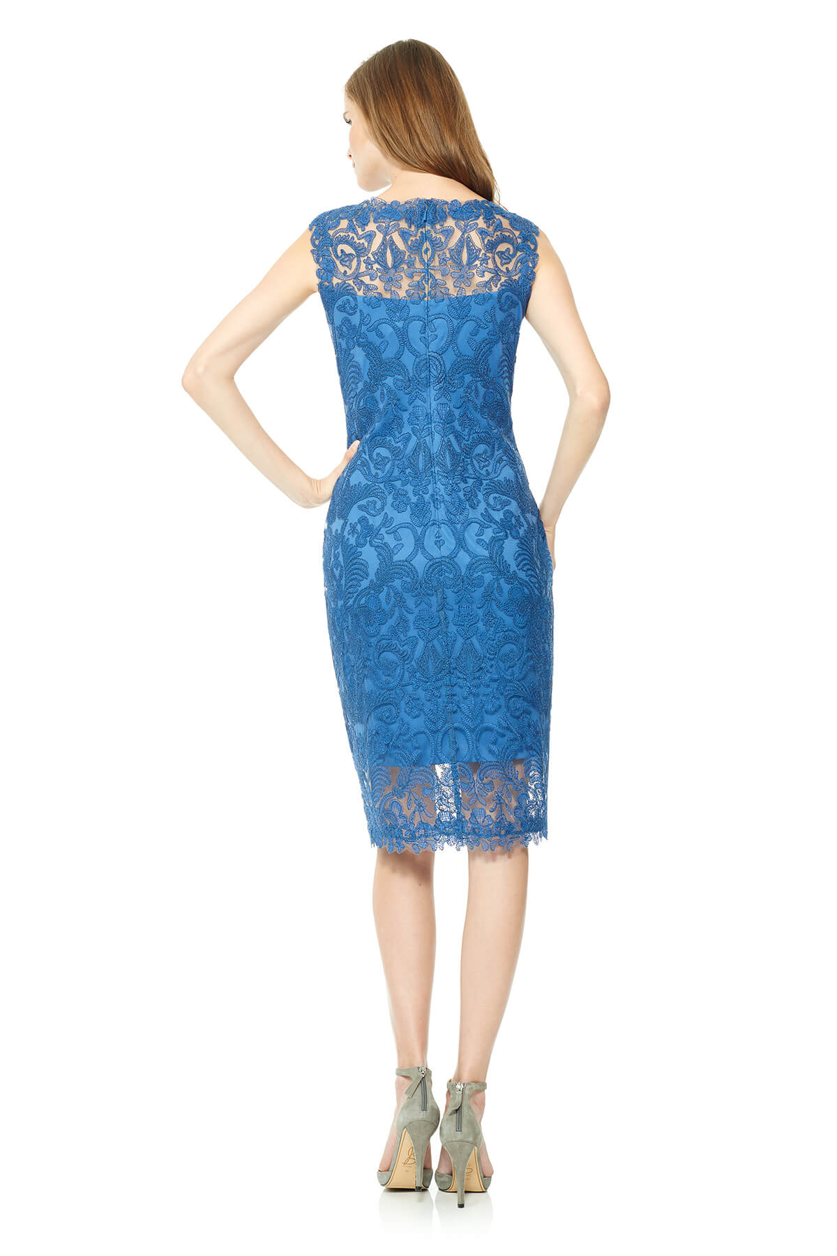 Tadashi Shoji - Corded Embroidery on Tulle Boatneck Dress