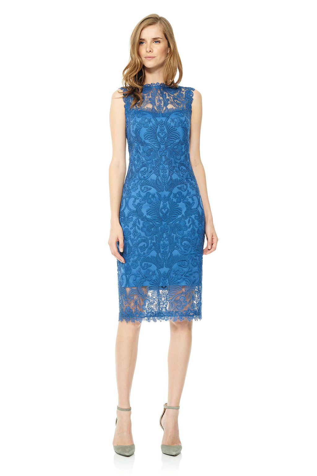 Tadashi Shoji - Corded Embroidery on Tulle Boatneck Dress