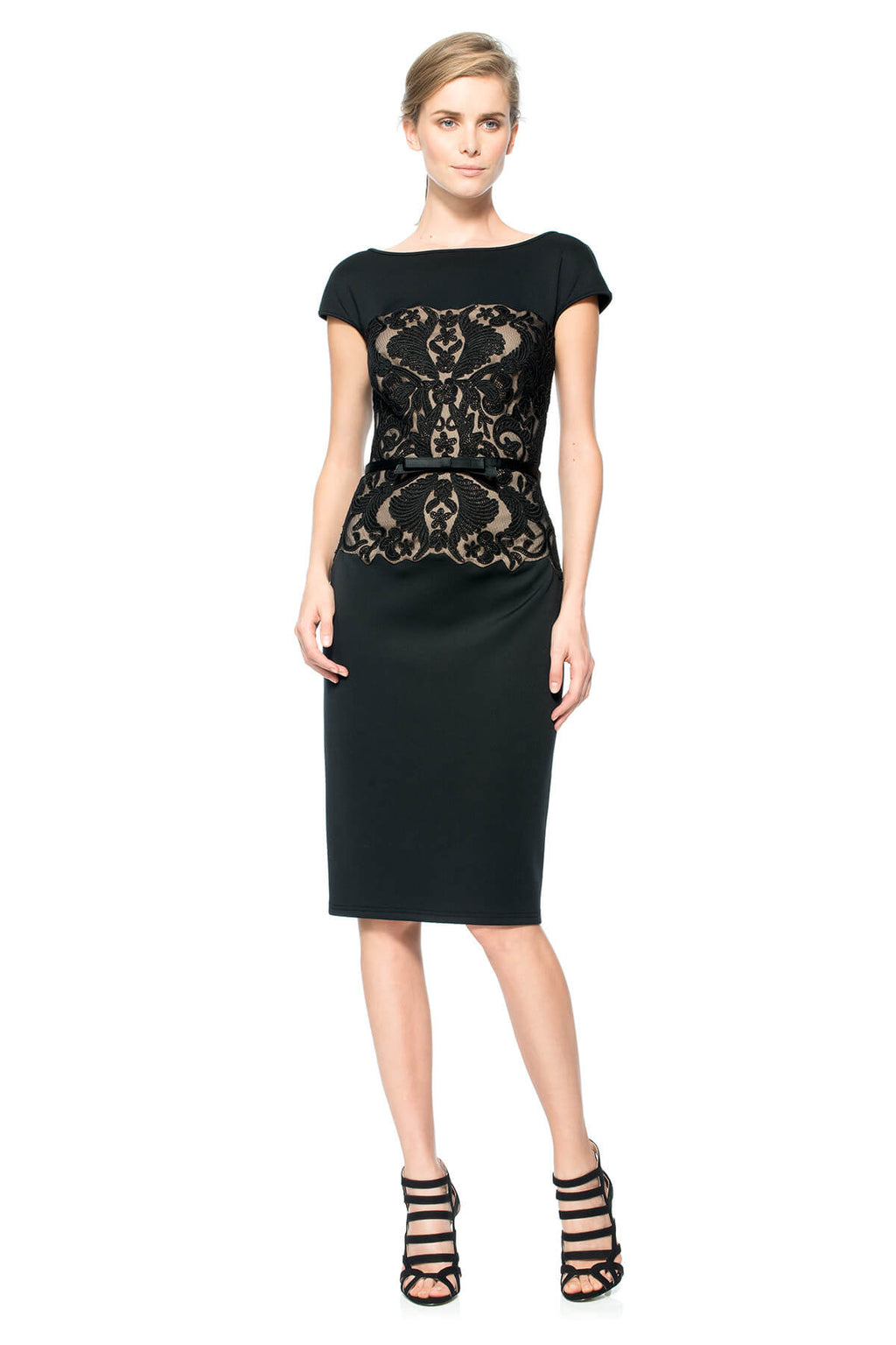 Neoprene and Corded Lace Overlay Dress