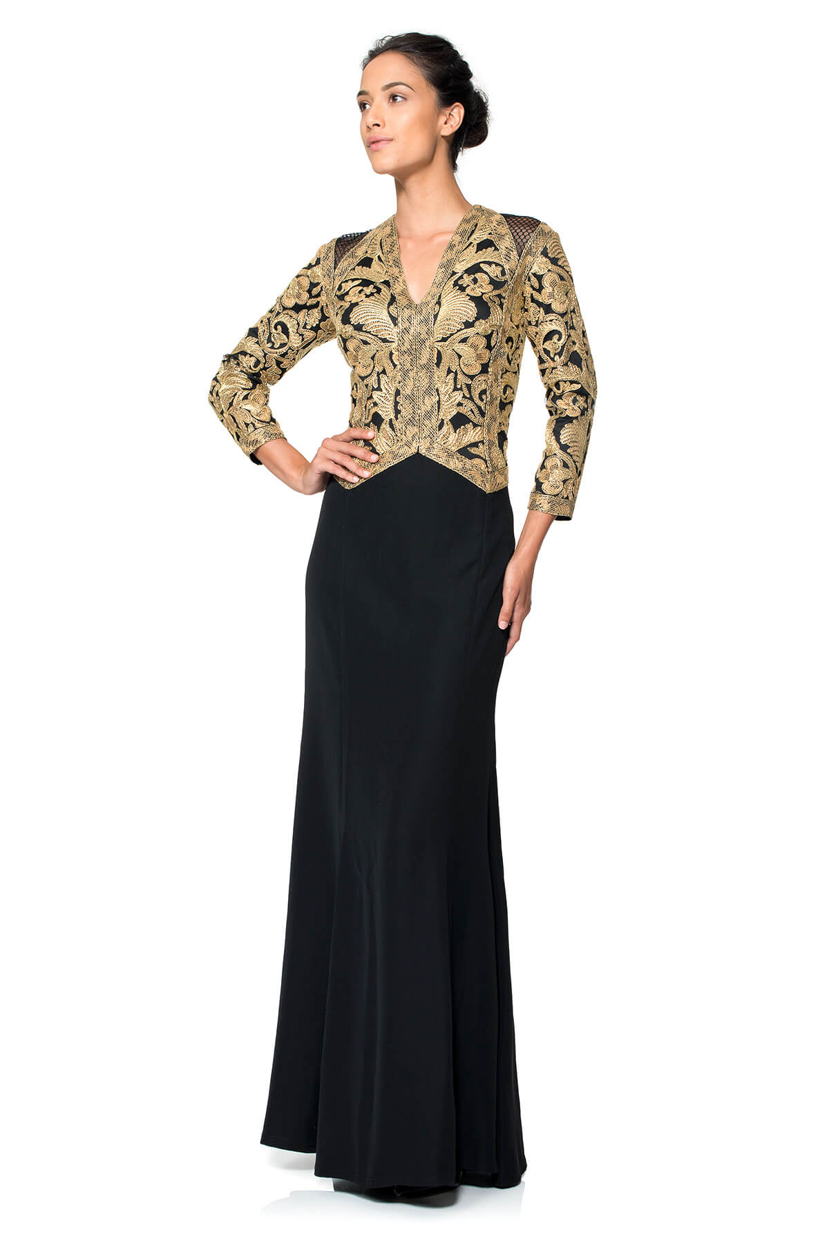 Metallic Corded Embroidery and Crepe Trompe L’Oeil Gown