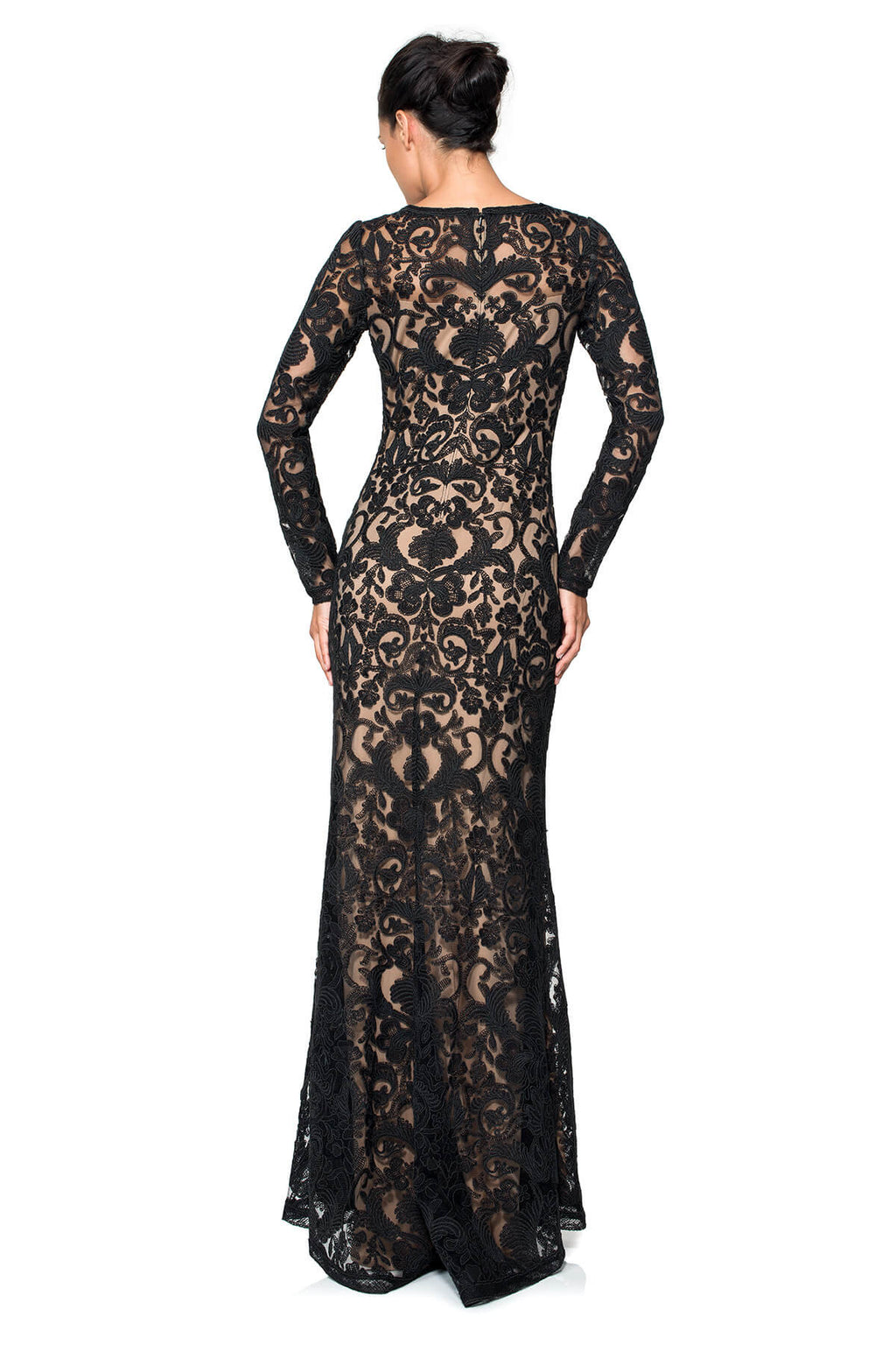 Corded Embroidery on Tulle Long Sleeve Gown