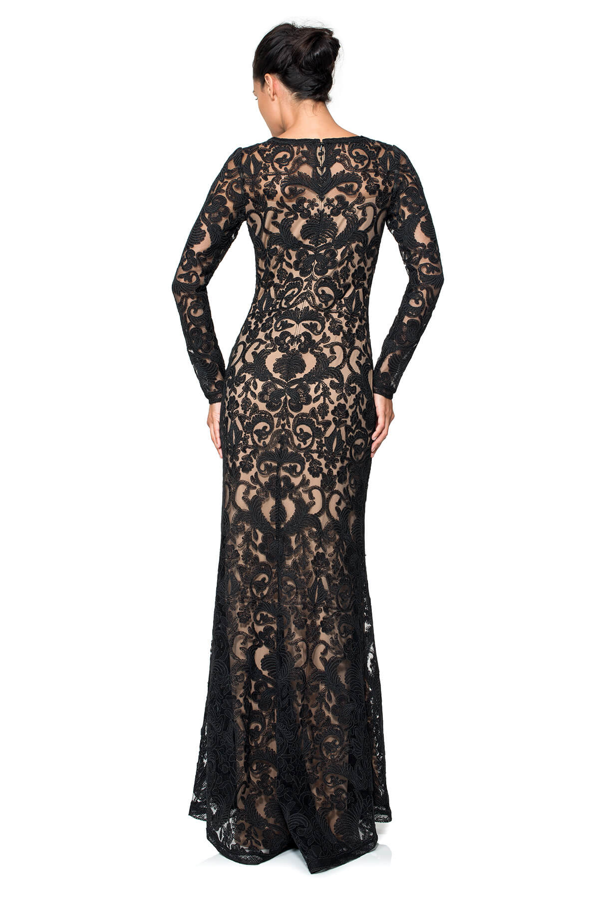Corded Embroidery on Tulle Long Sleeve Gown