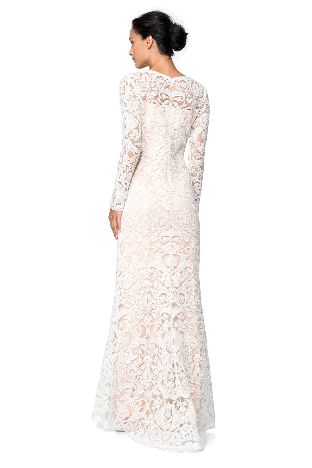Corded Embroidery on Tulle Long Sleeve Gown