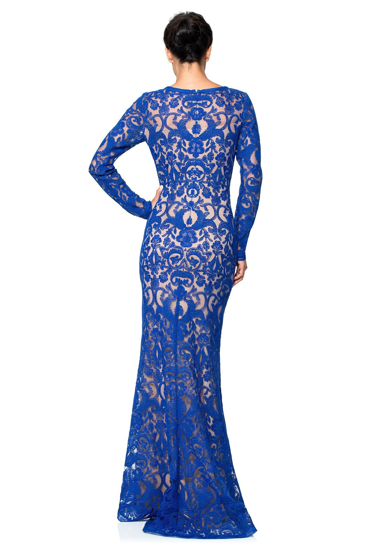 Corded Embroidery on Tulle Long Sleeve Gown