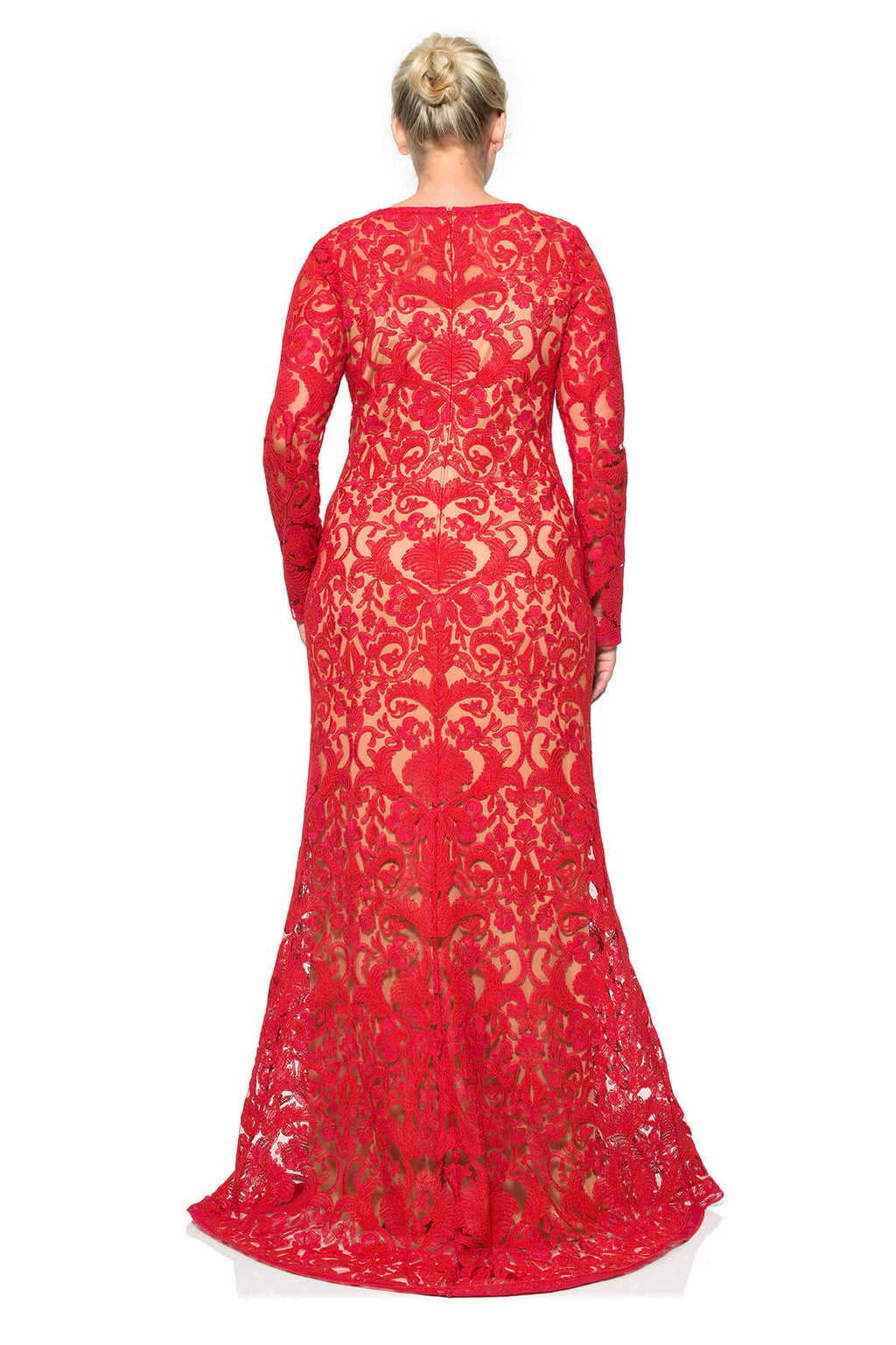 Corded Embroidery on Tulle Long Sleeve Gown