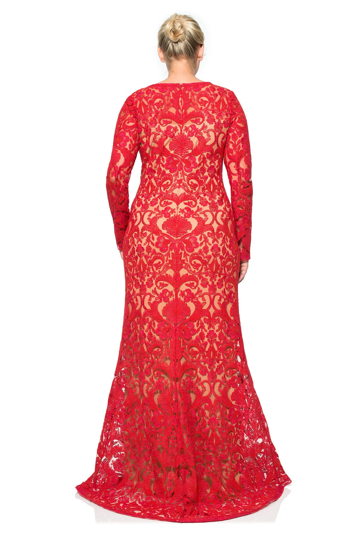 Corded Embroidery on Tulle Long Sleeve Gown