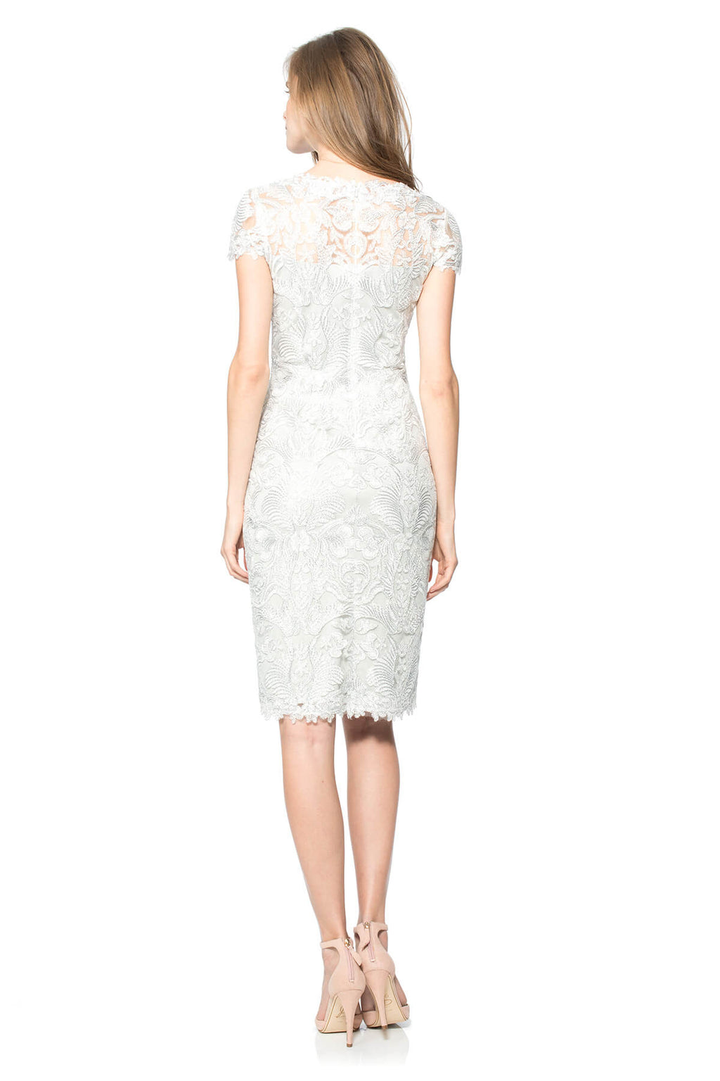 Corded Embroidery on Tulle Cap Sleeve Dress