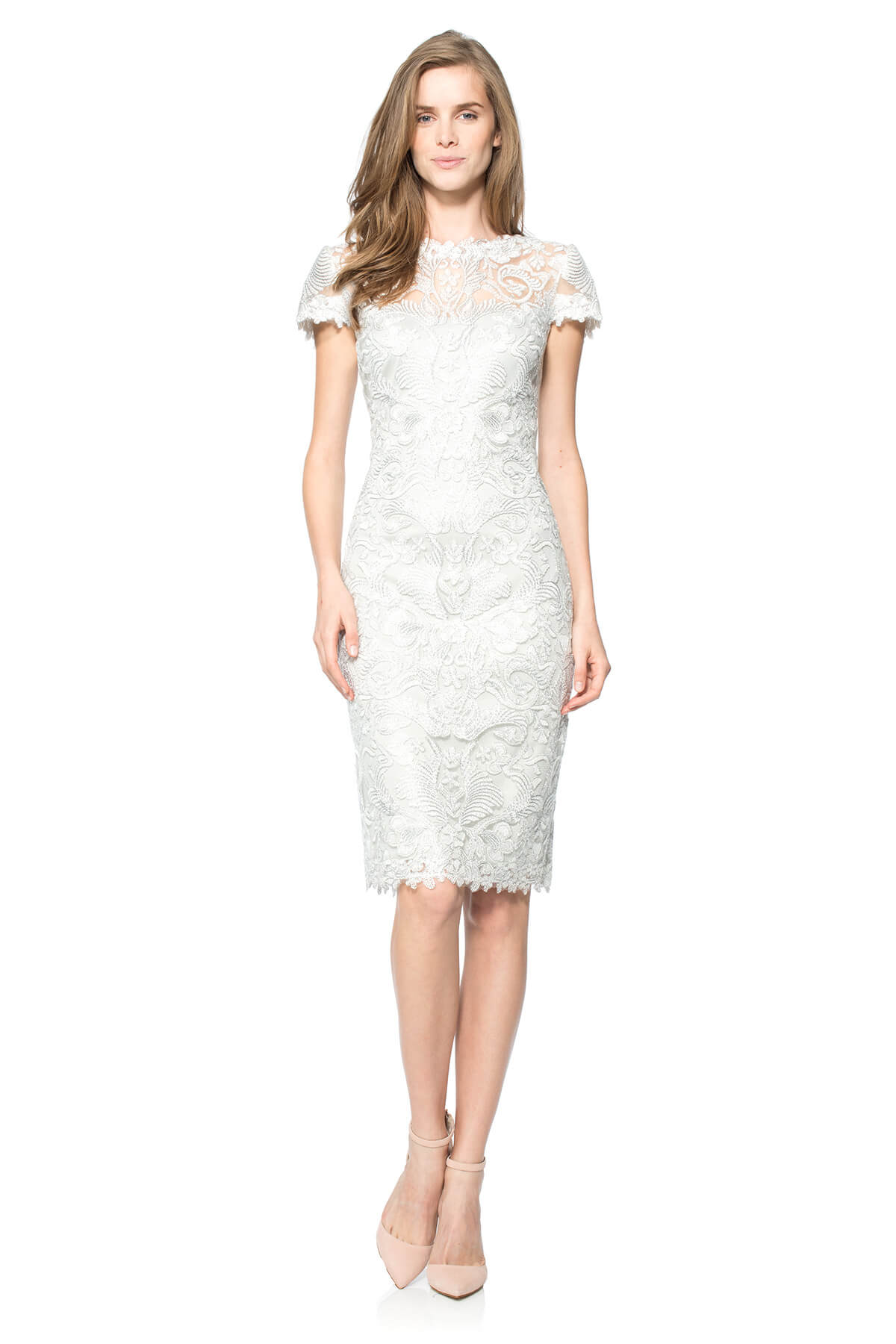Corded Embroidery on Tulle Cap Sleeve Dress