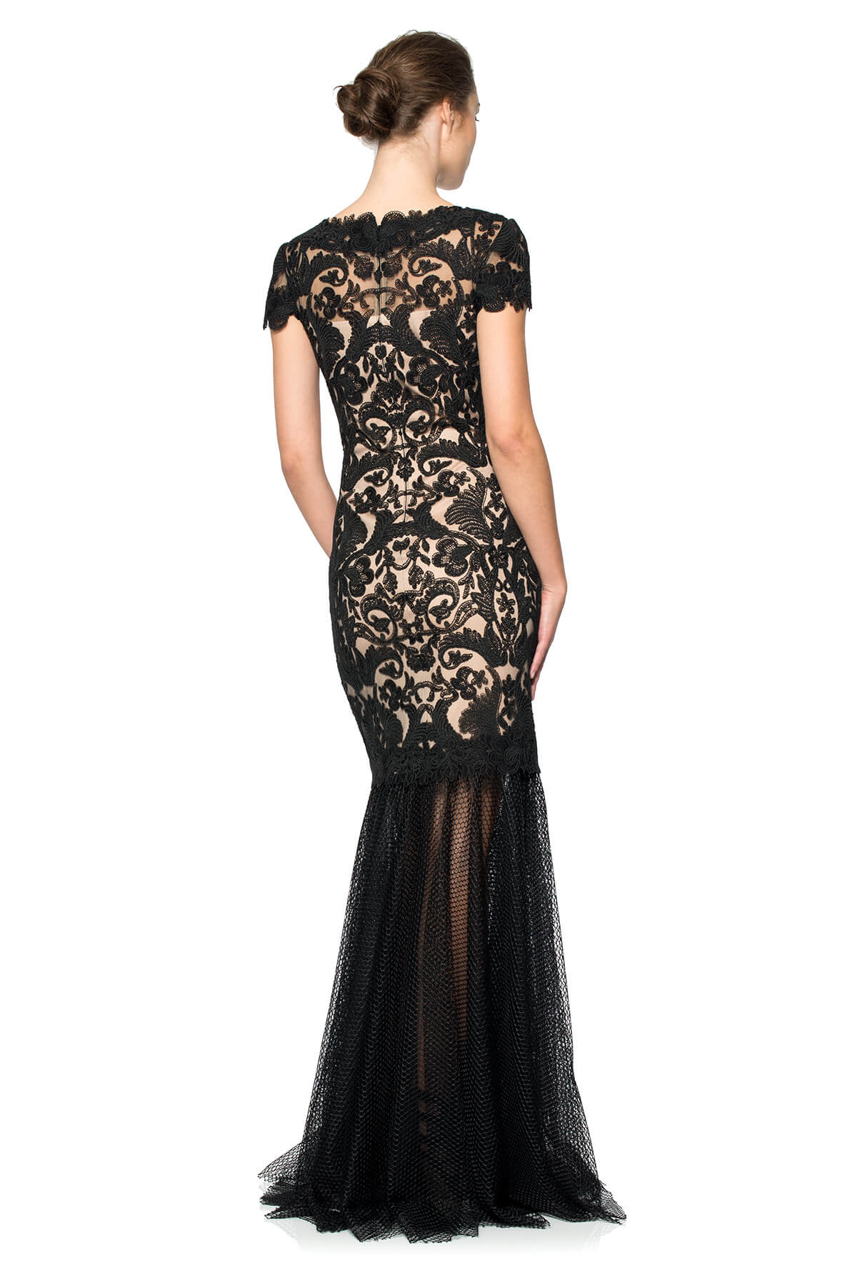 Corded Embroidery on Tulle Cap Sleeve Gown