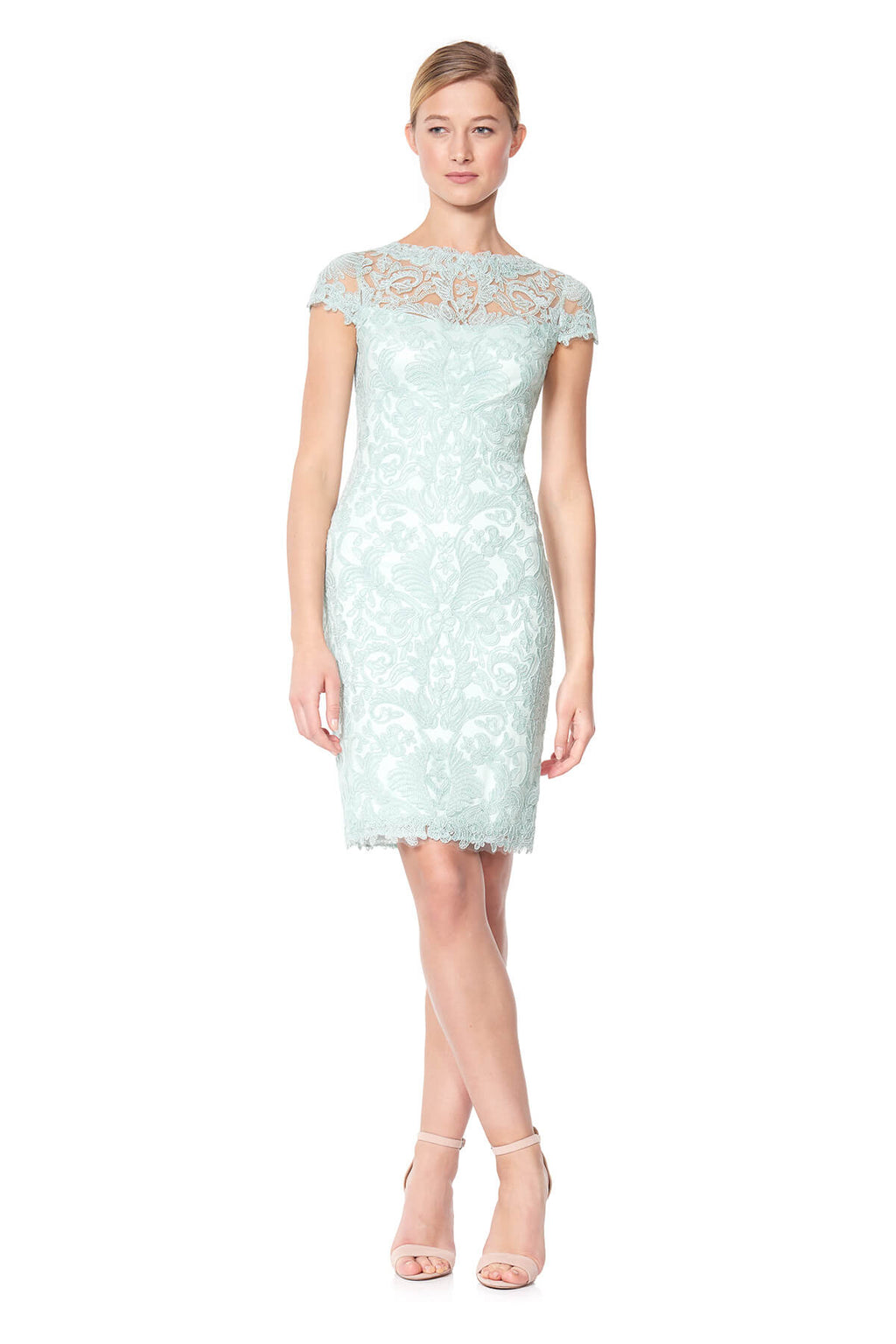 Tadashi Shoji - Corded Embroidery on Tulle Cap Sleeve Dress