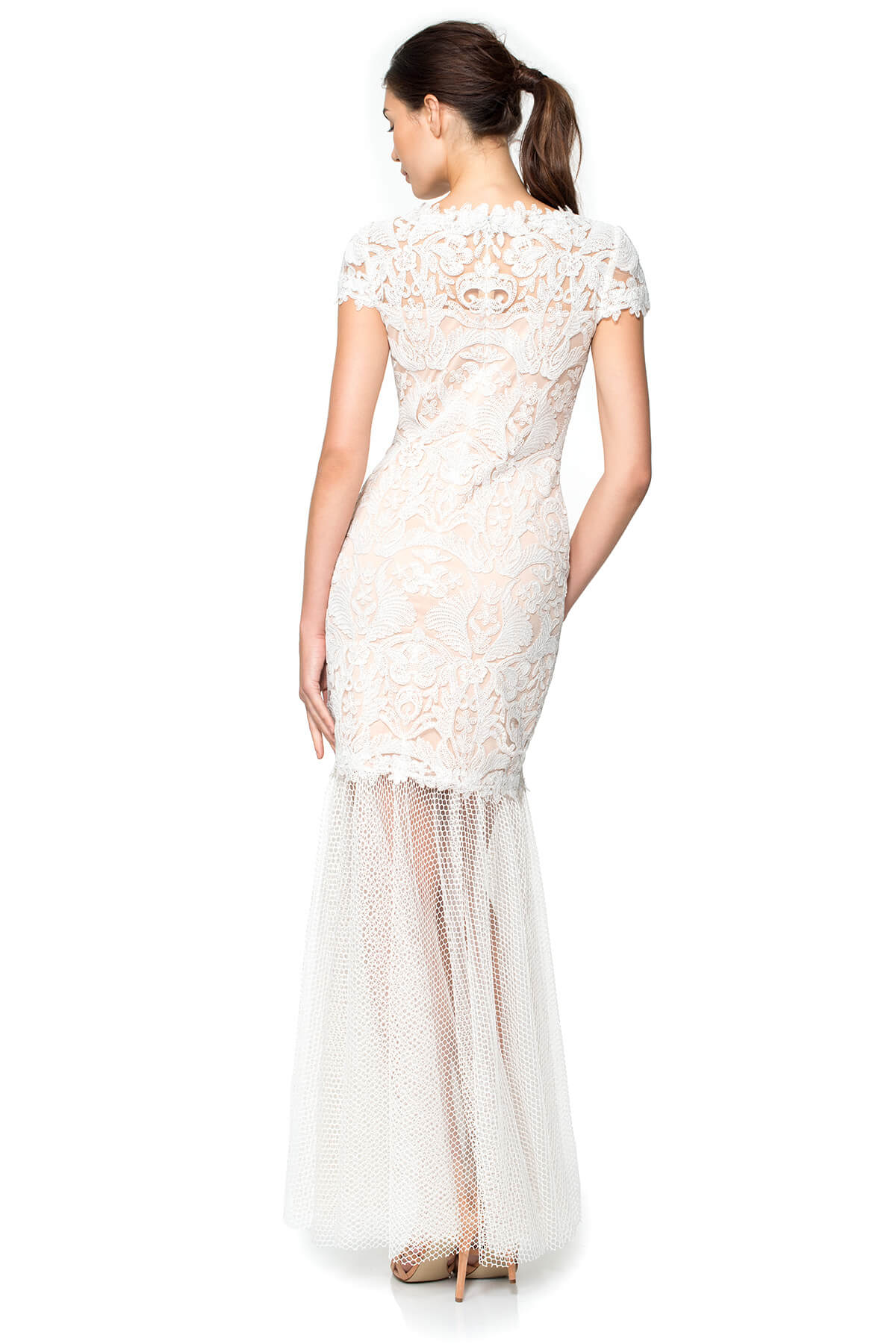 Corded Embroidery on Tulle Cap Sleeve Gown