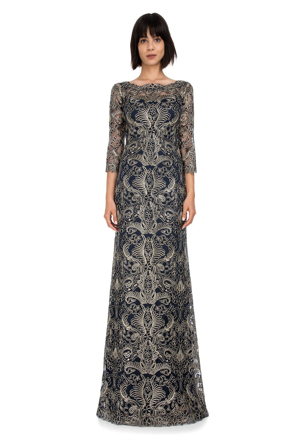 Tadashi Shoji Detail - Corded Embroidery on Tulle _ Sleeve Gown