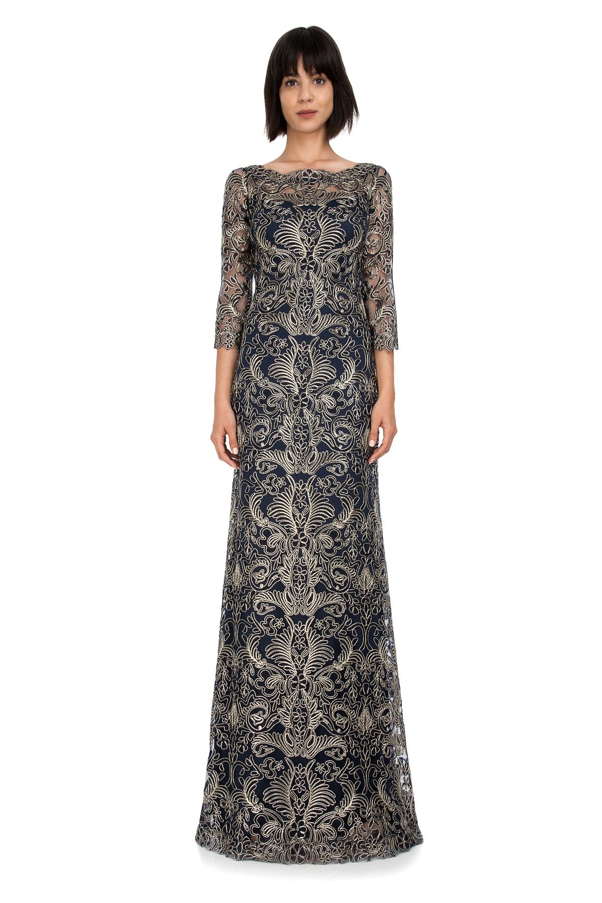 Tadashi Shoji Detail - Corded Embroidery on Tulle _ Sleeve Gown