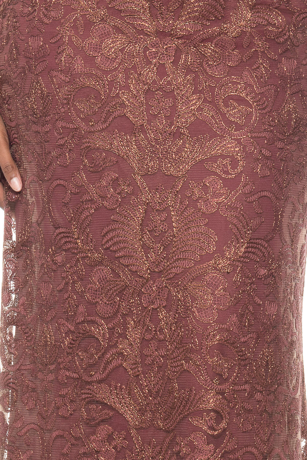 Corded Embroidery on Tulle ¾ Sleeve Gown- PLUS SIZE